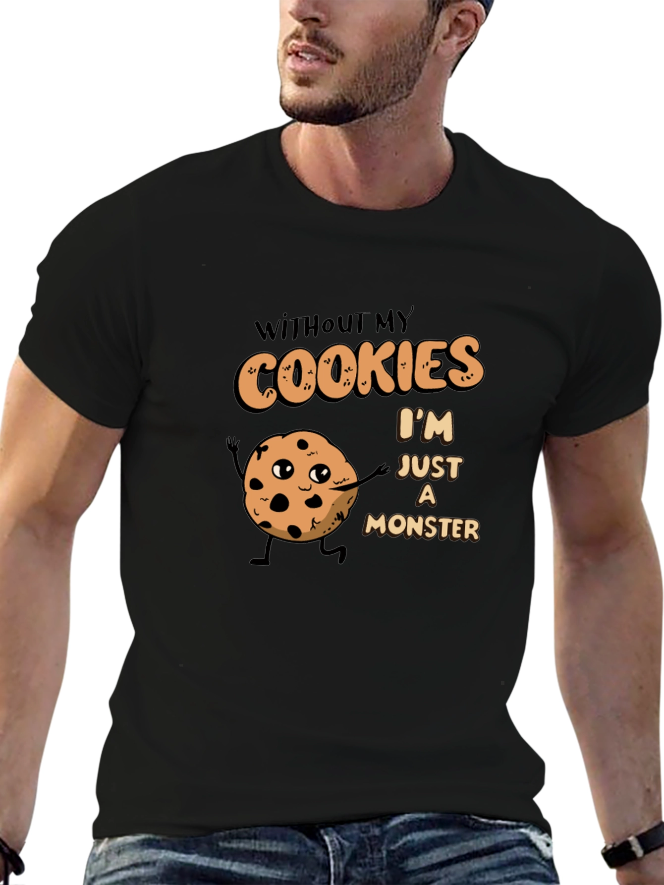 Black Cookie Monster T-Shirt - Funny Graphic Tee view 6