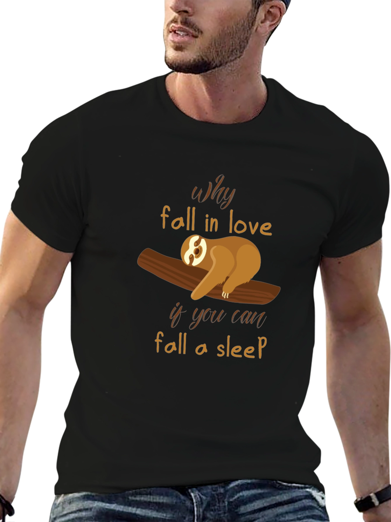 Black Why Fall in Love? Sloth Graphic Tee view 6