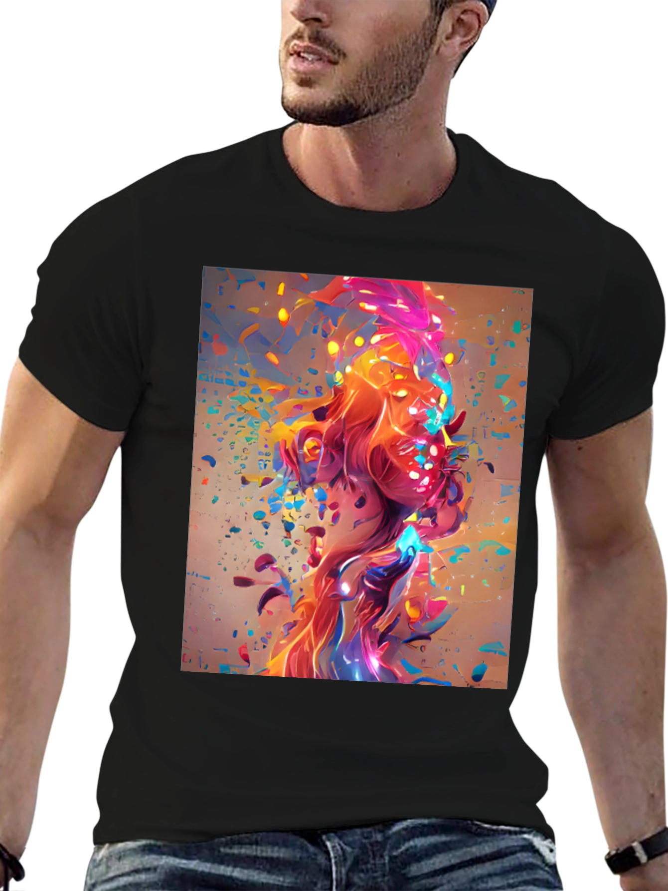 Black Abstract Art Print Black T-Shirt view 6