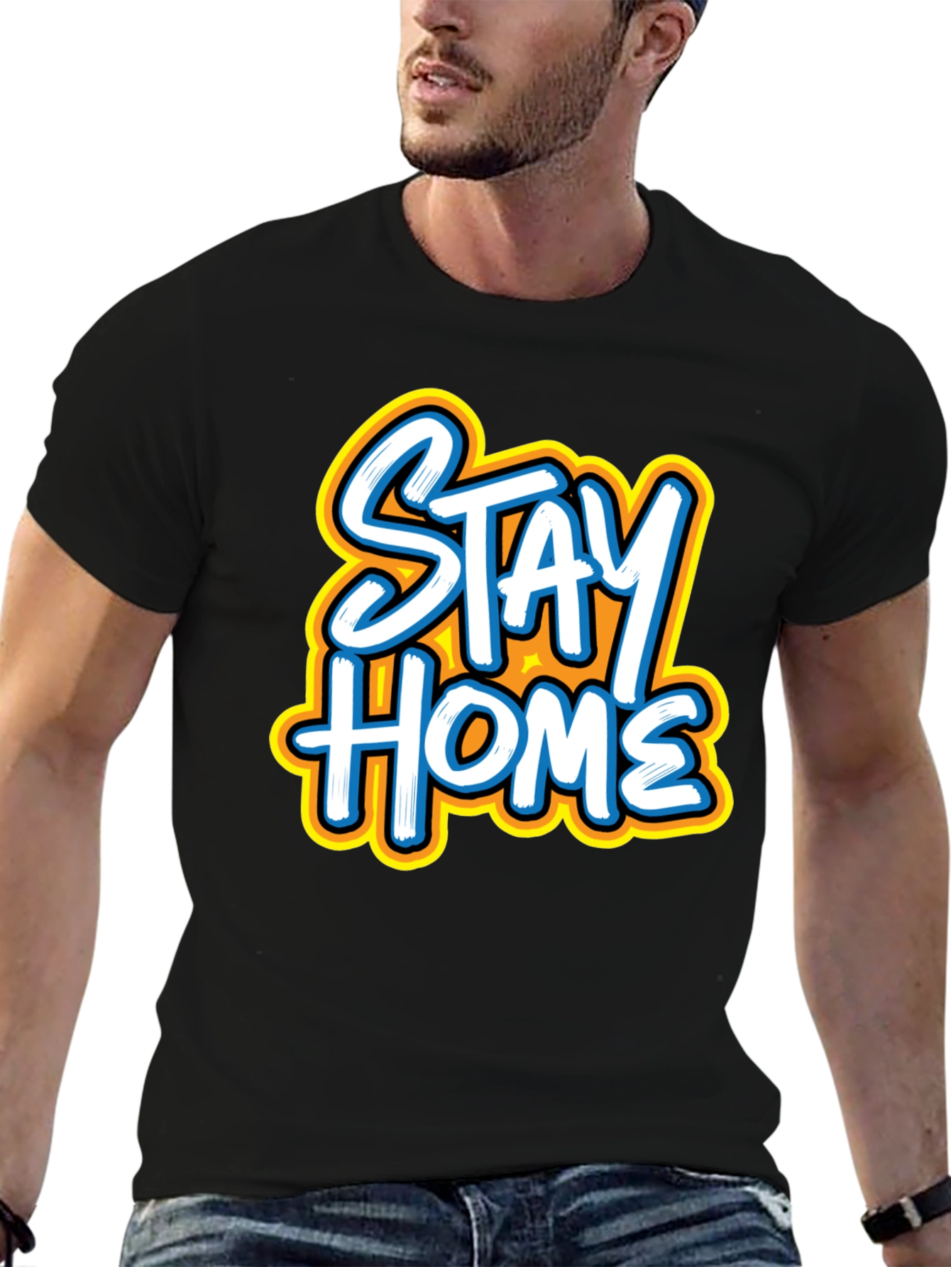 Black Stay Home Graphic Tee - Black Casual T-Shirt view 6