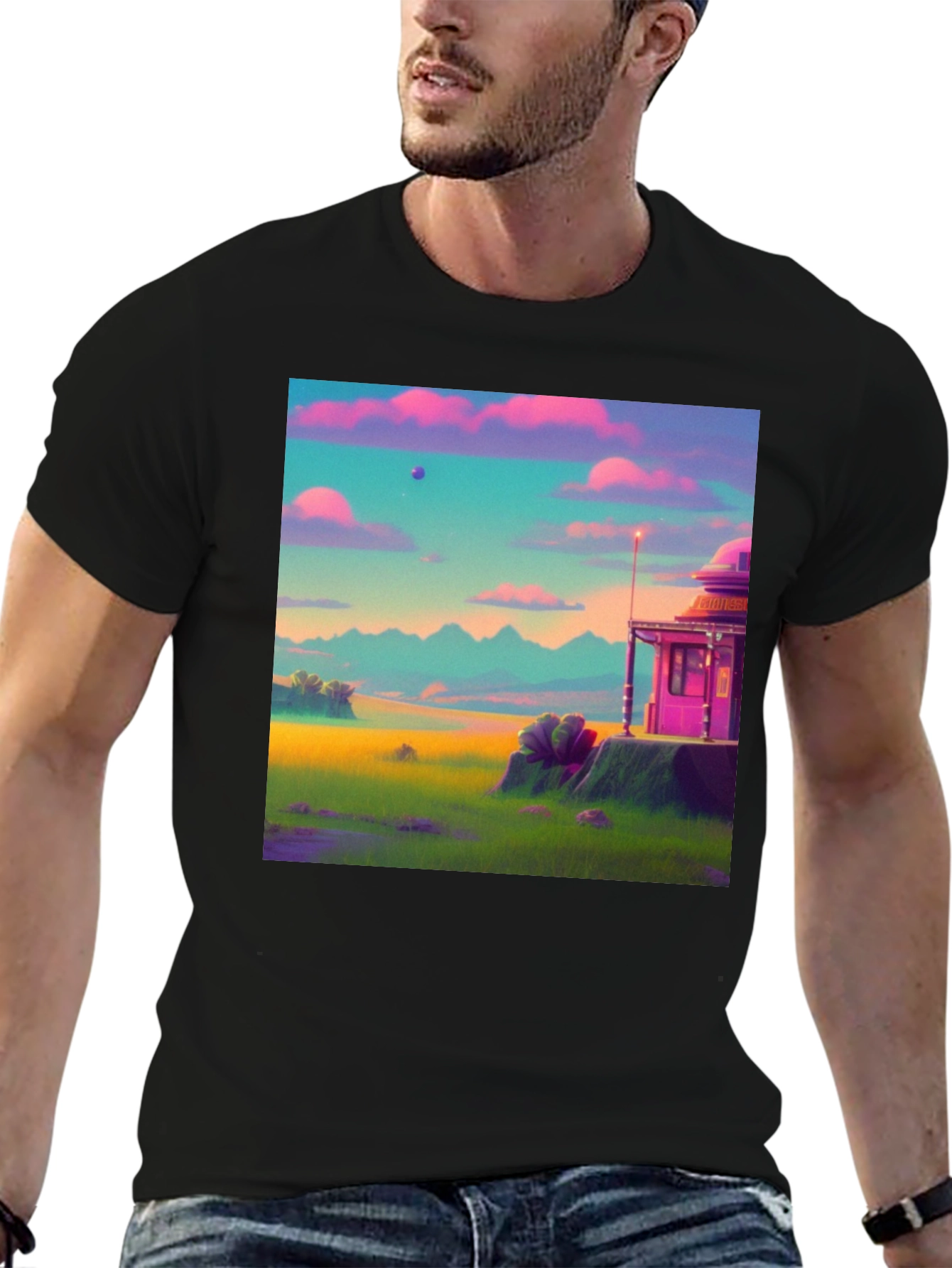 Black Vaporwave Landscape Graphic Tee - Retro Style view 6