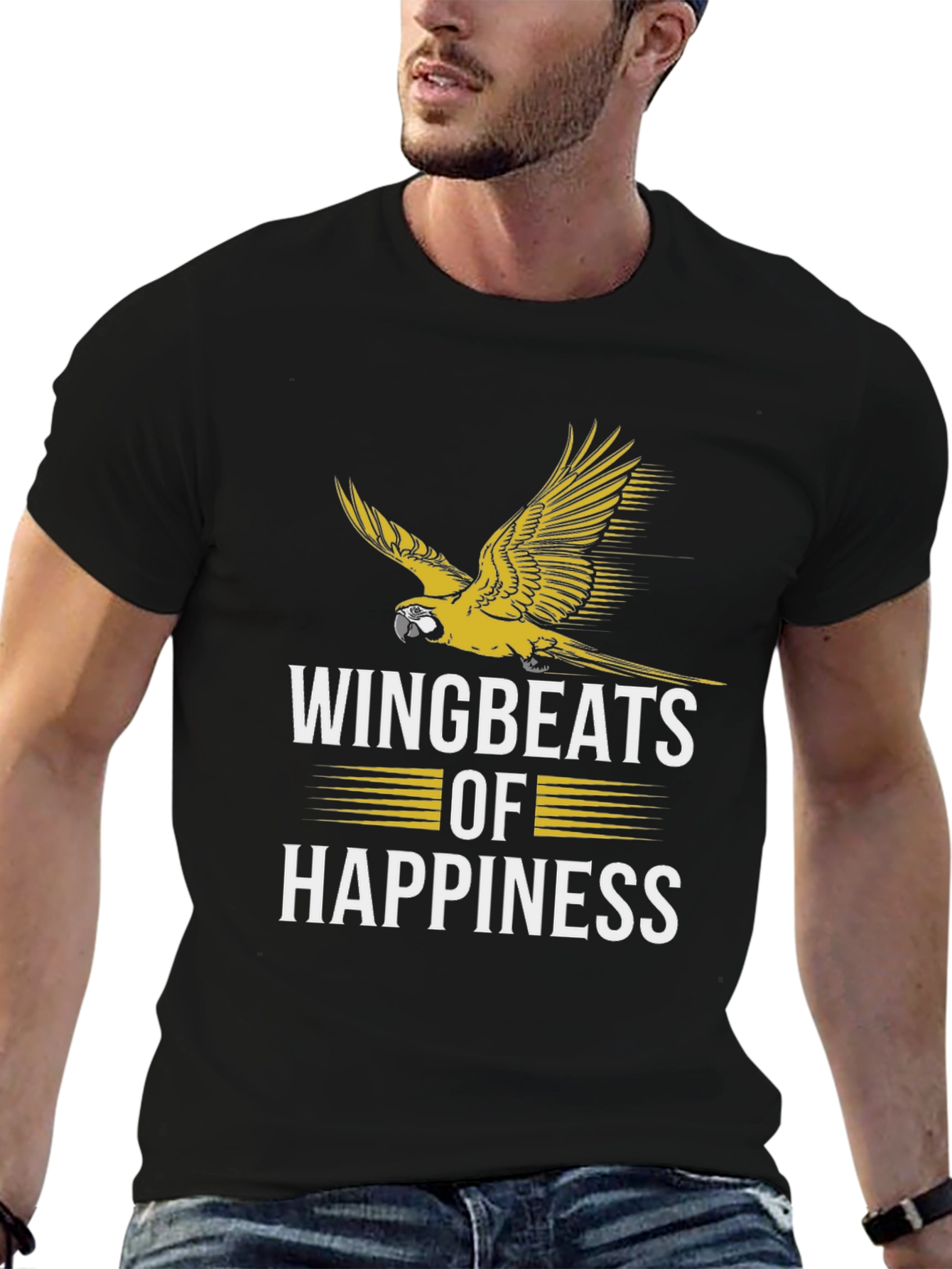 Black Wingbeats of Happiness Parrot Graphic Tee view 6