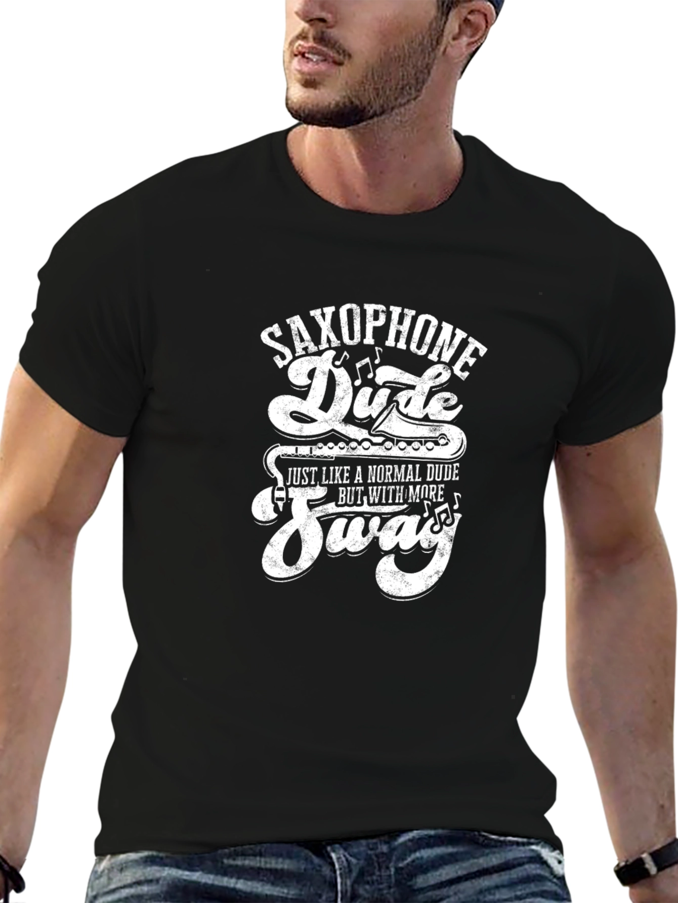 Black Saxophone Dude T-Shirt - Cool Music Lover Tee view 6
