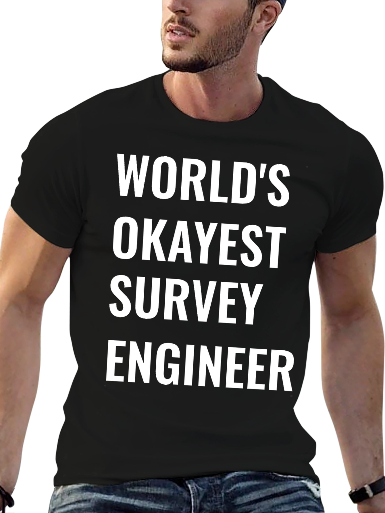 Black World's Okayest Survey Engineer T-Shirt view 6