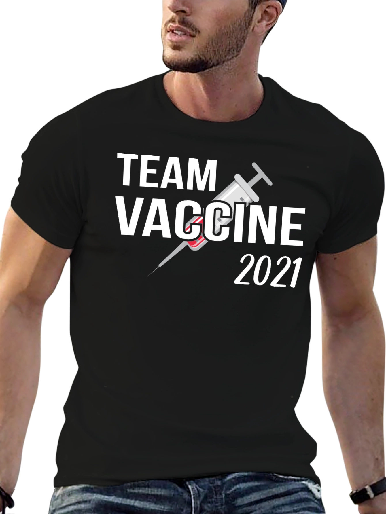Black Team Vaccine 2021 Black T-Shirt view 6