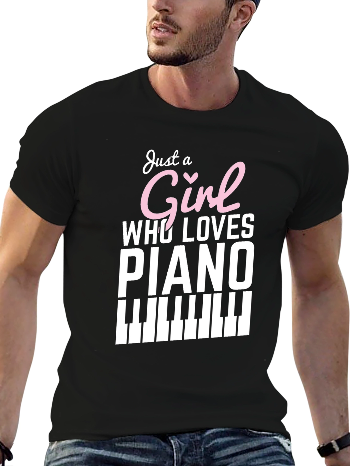 Black Just a Girl Who Loves Piano - Graphic Tee view 6