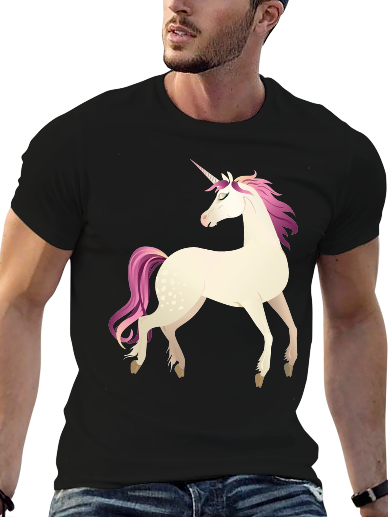 Black Unicorn Graphic Tee - Black Cotton Blend Shirt view 6