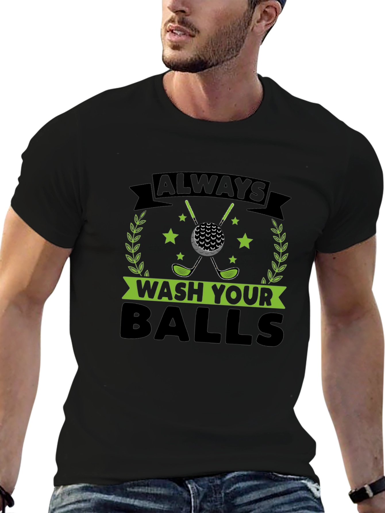 Black Funny Golf T-Shirt - Always Wash Your Balls view 6