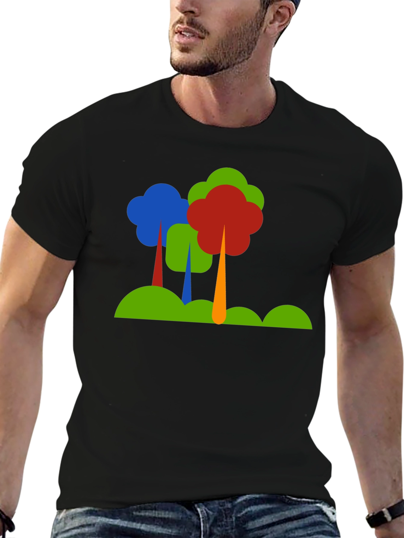 Black Abstract Tree Graphic Black T-Shirt view 6