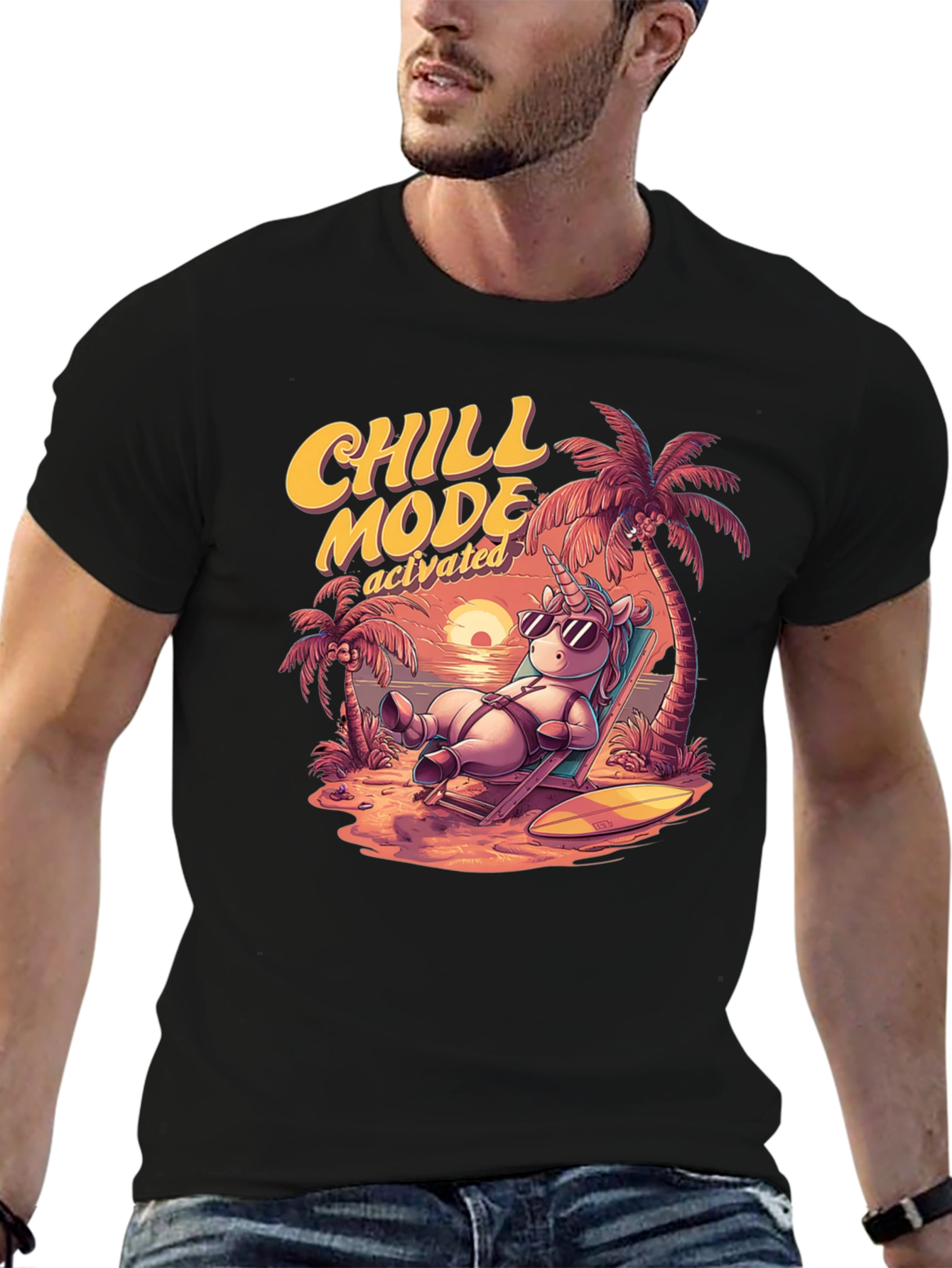Black Chill Mode Activated Unicorn T-Shirt view 6