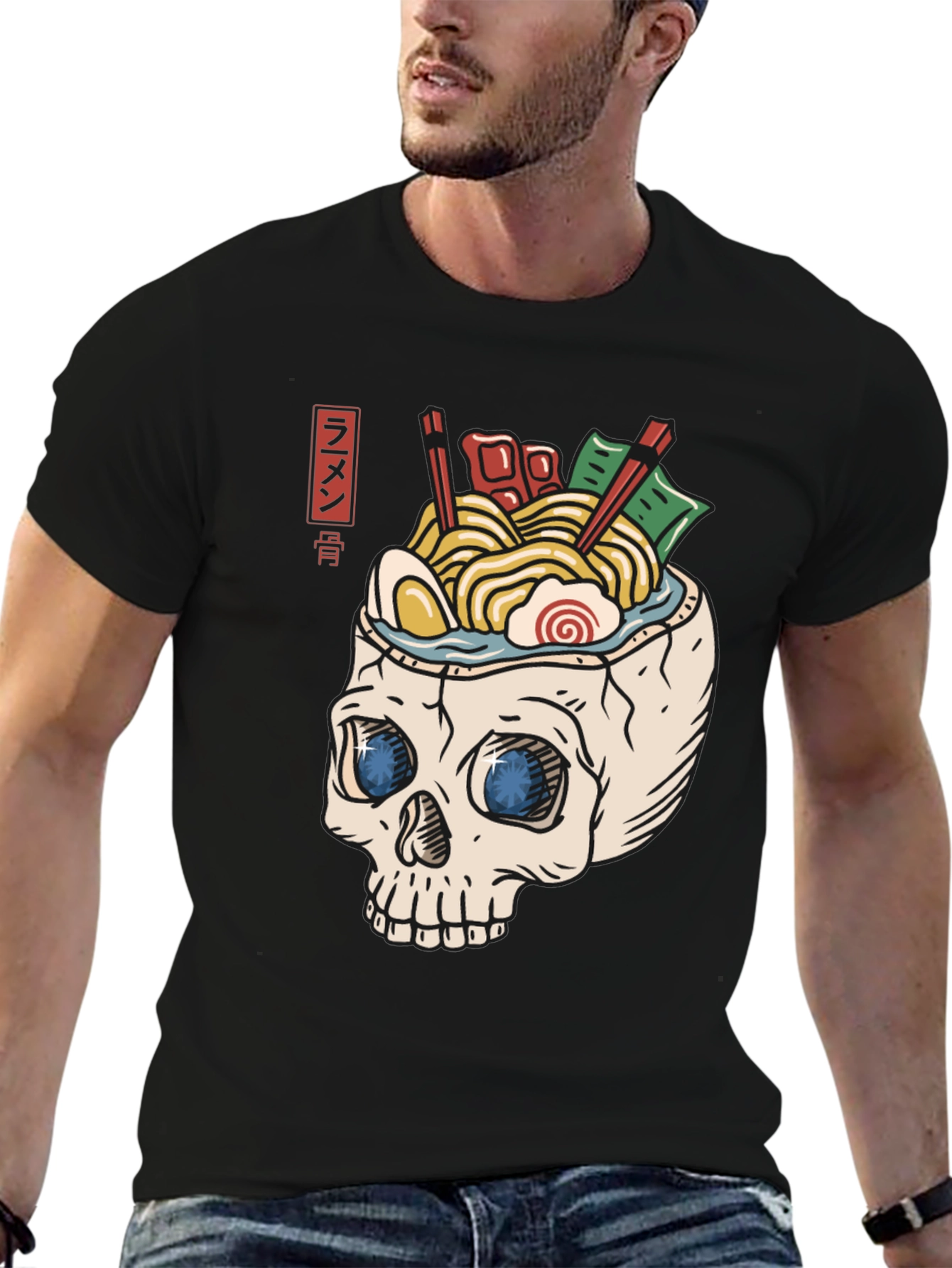 Black Ramen Skull T-Shirt - Unique Graphic Tee view 6