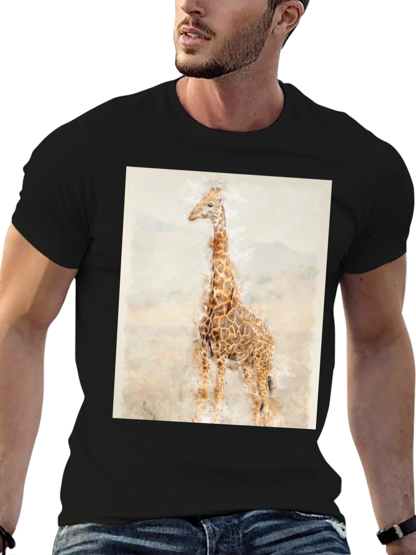 Black Watercolor Giraffe Graphic Tee - Black view 6