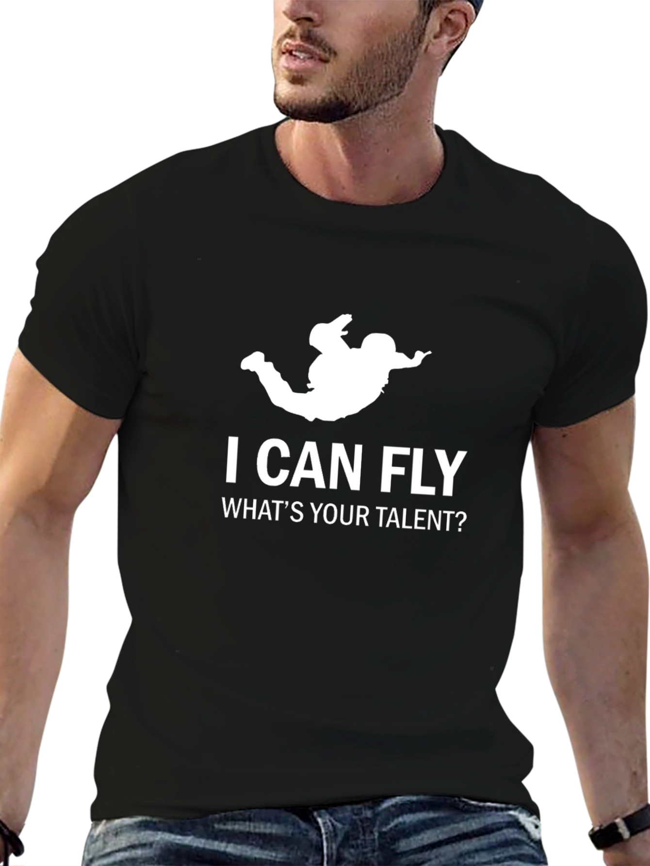 Black I Can Fly, What's Your Talent? Black T-Shirt view 6