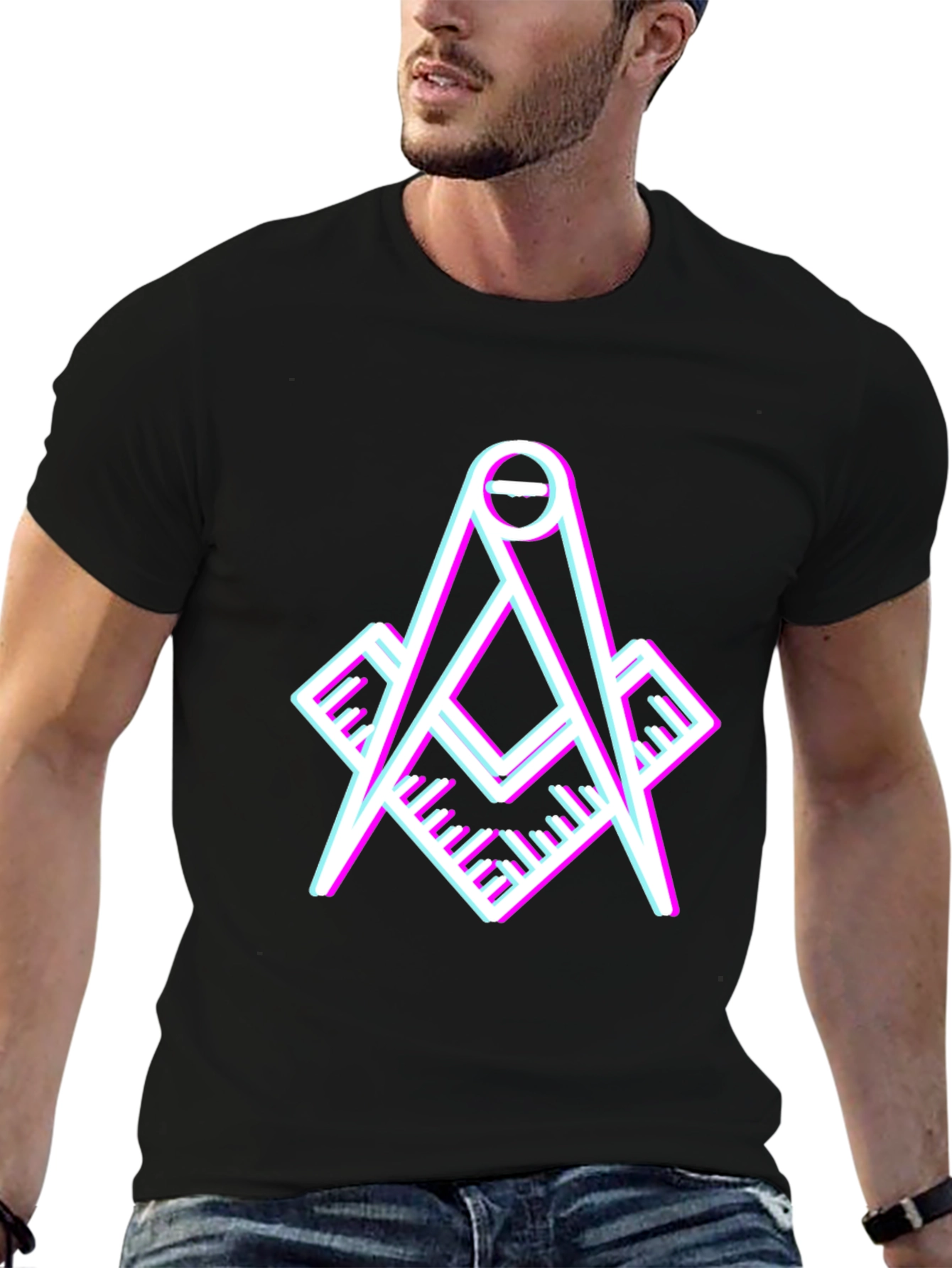 Black Modern Masonic Compass T-Shirt view 6