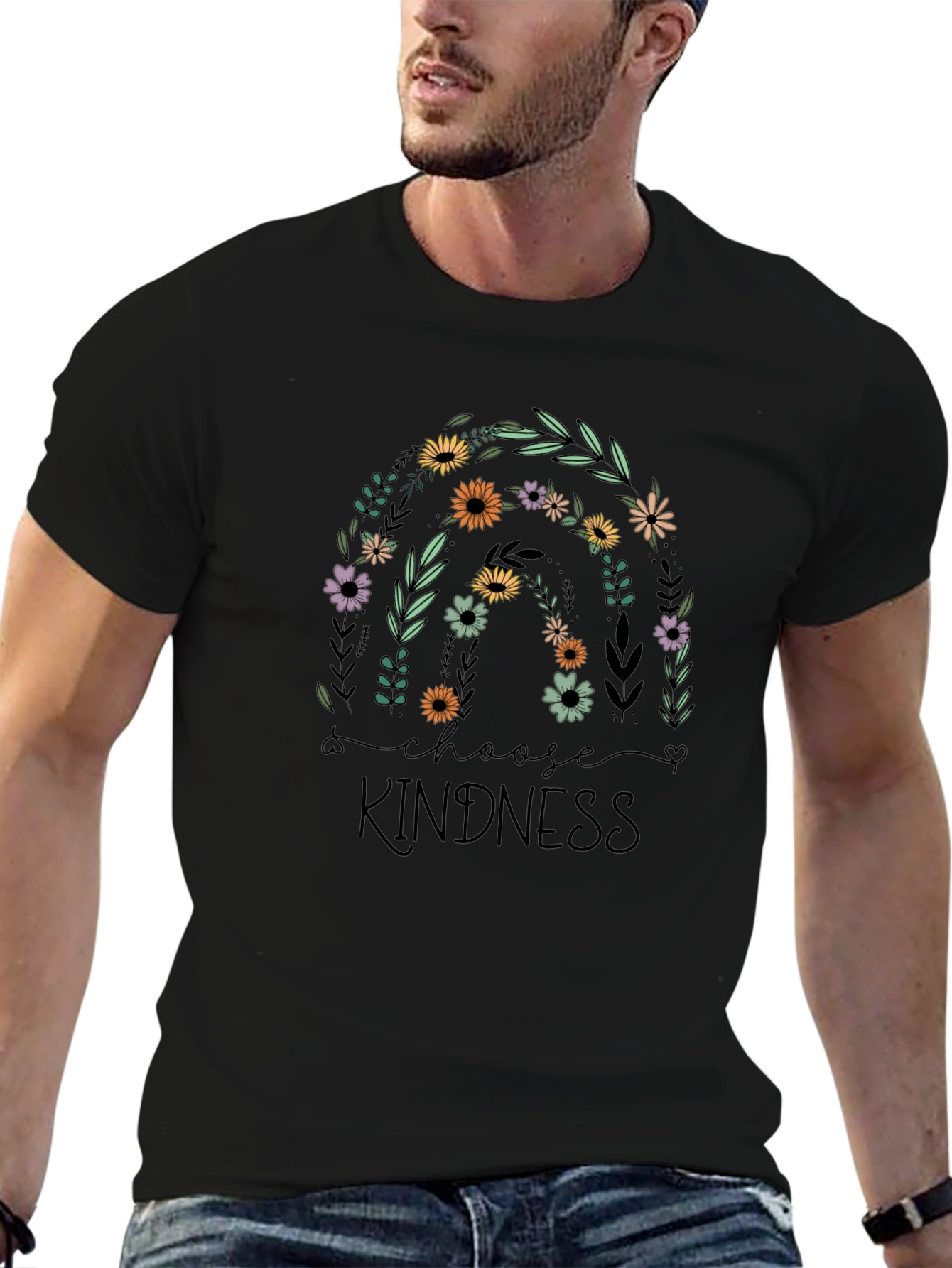 Black Choose Kindness Floral Rainbow Graphic Tee view 6