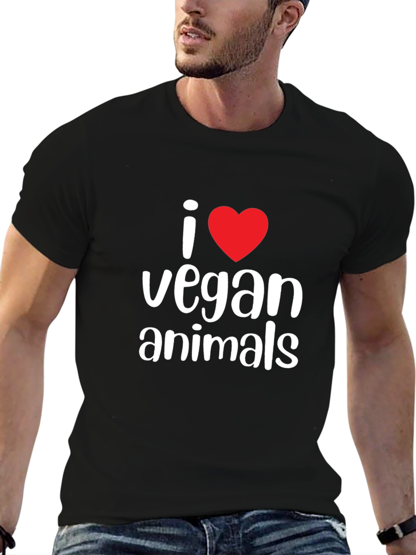 Black I Heart Vegan Animals Graphic Tee - Black Cotton view 6