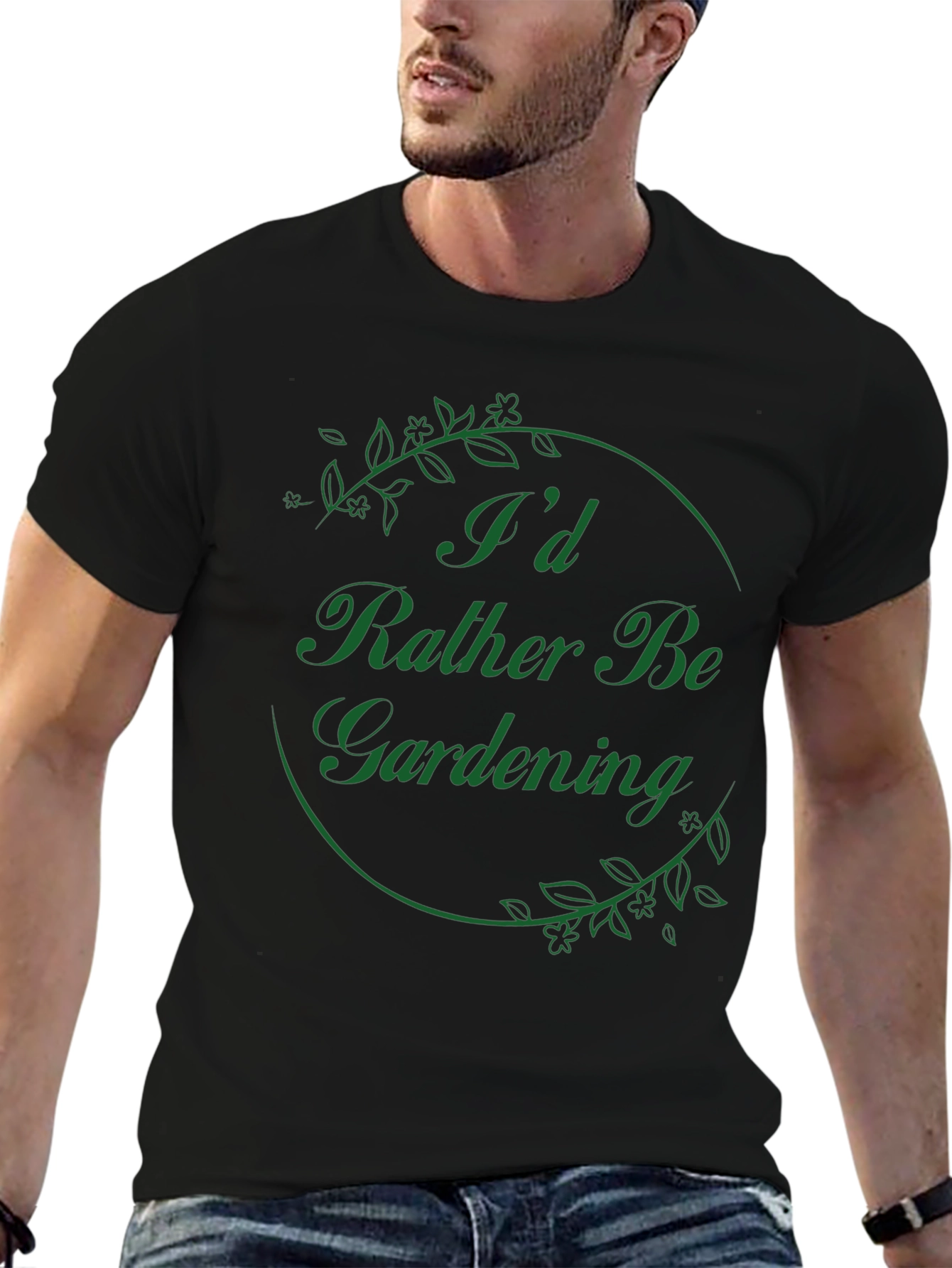 Black Gardening Lover's T-Shirt - I'd Rather Be Gardening view 6