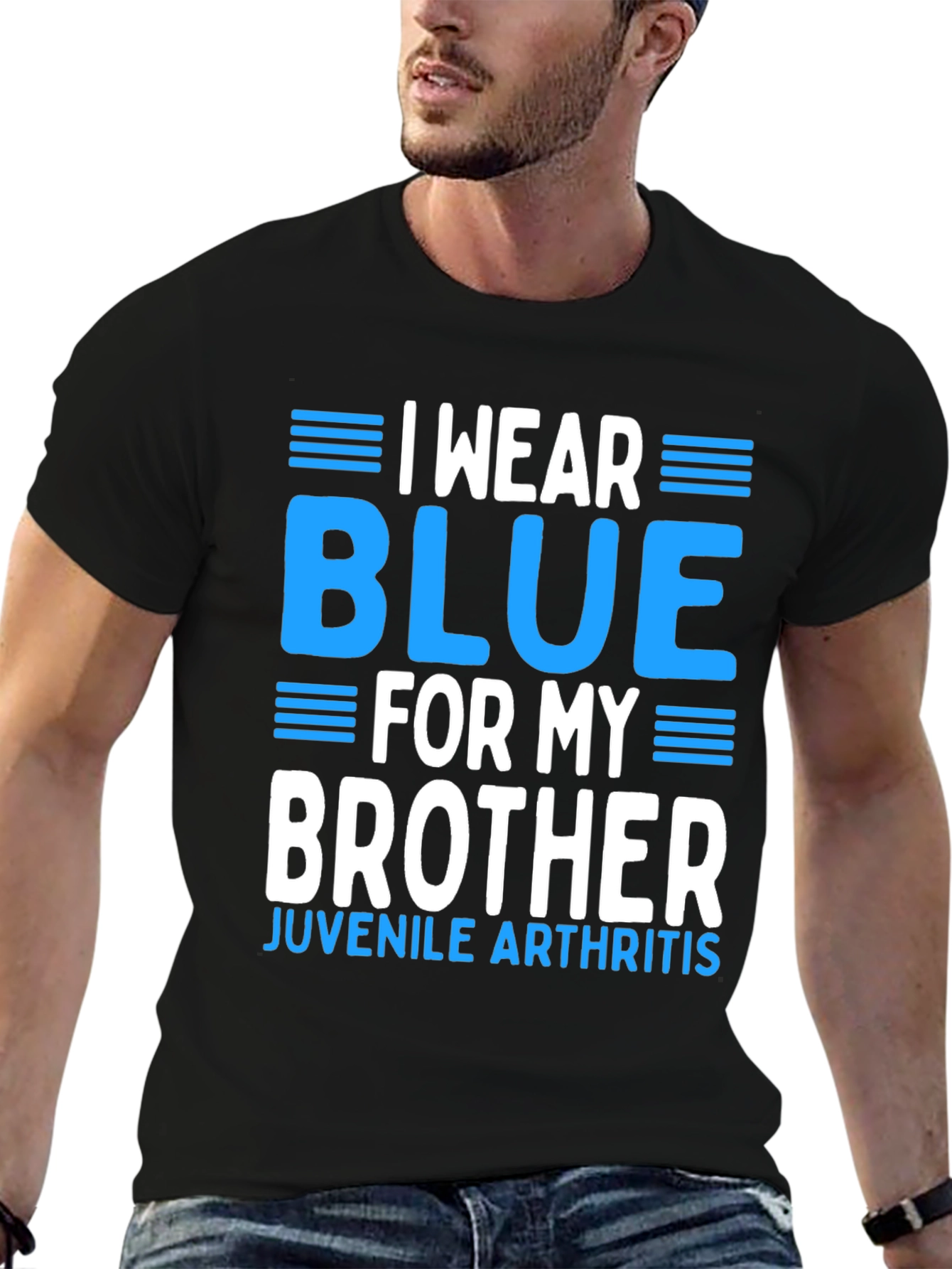 Black I Wear Blue for My Brother Juvenile Arthritis Awareness T-Shirt view 6