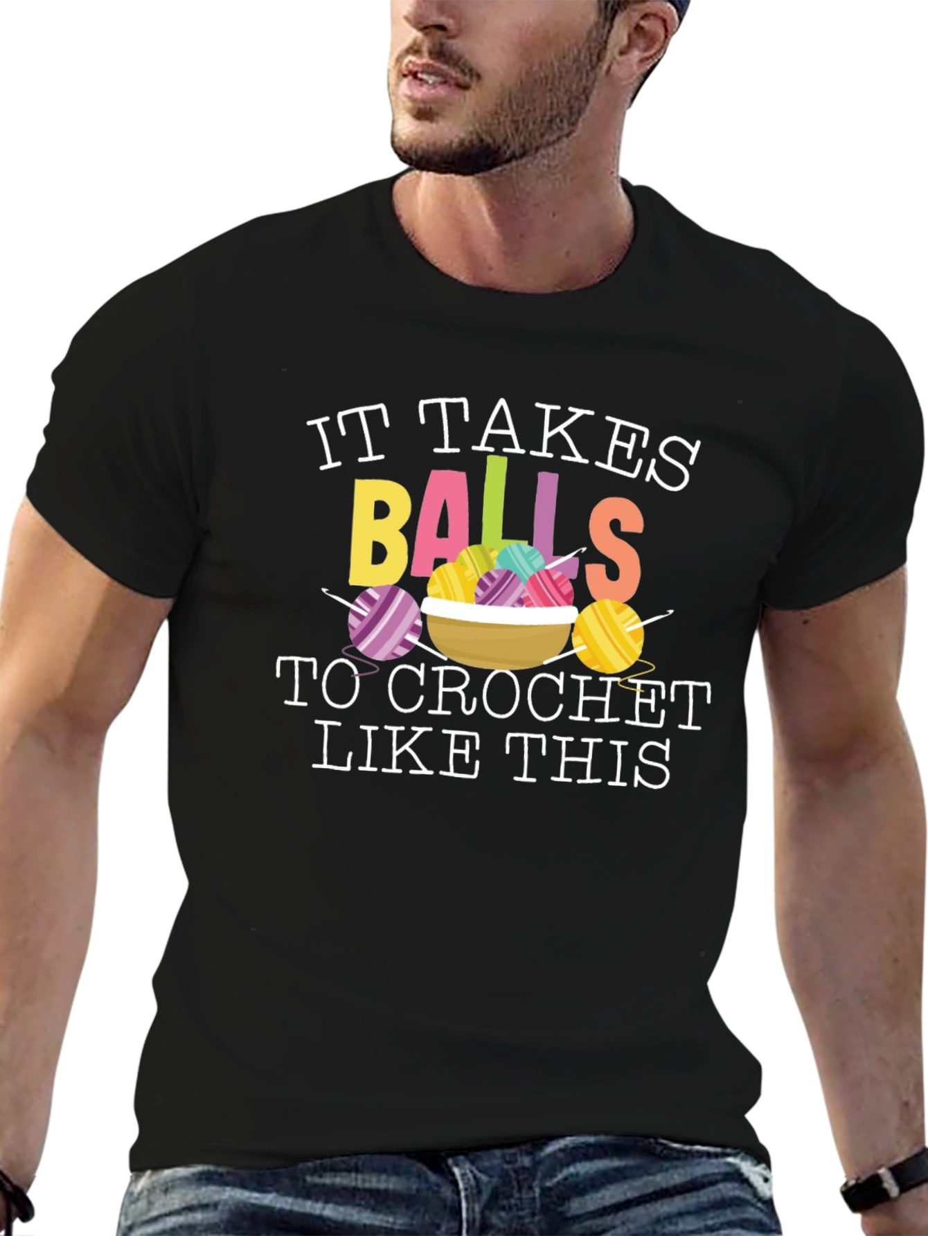 Black It Takes Balls To Crochet T-Shirt view 6
