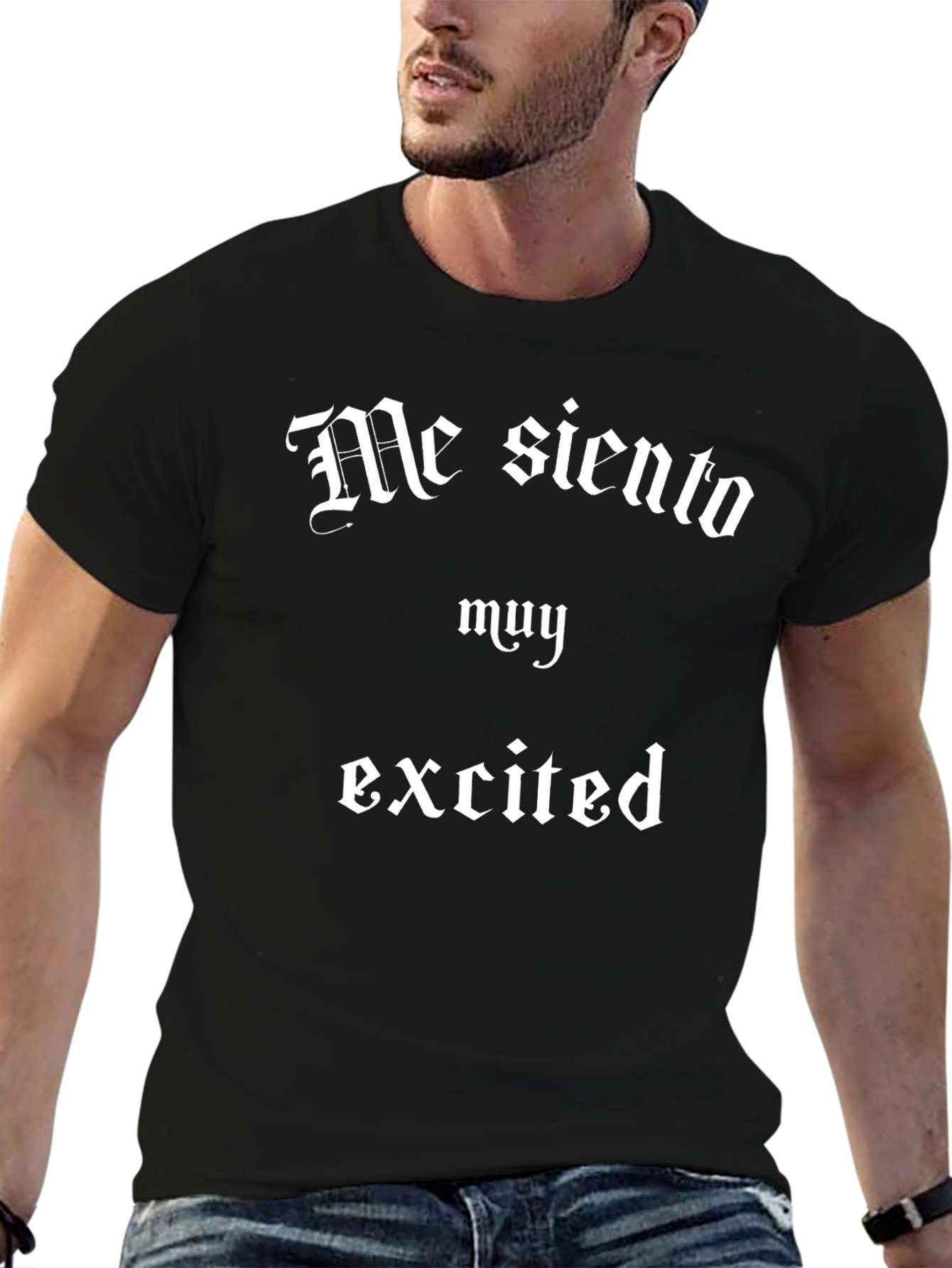Black Funny "Me siento muy excited" Black T-Shirt view 6