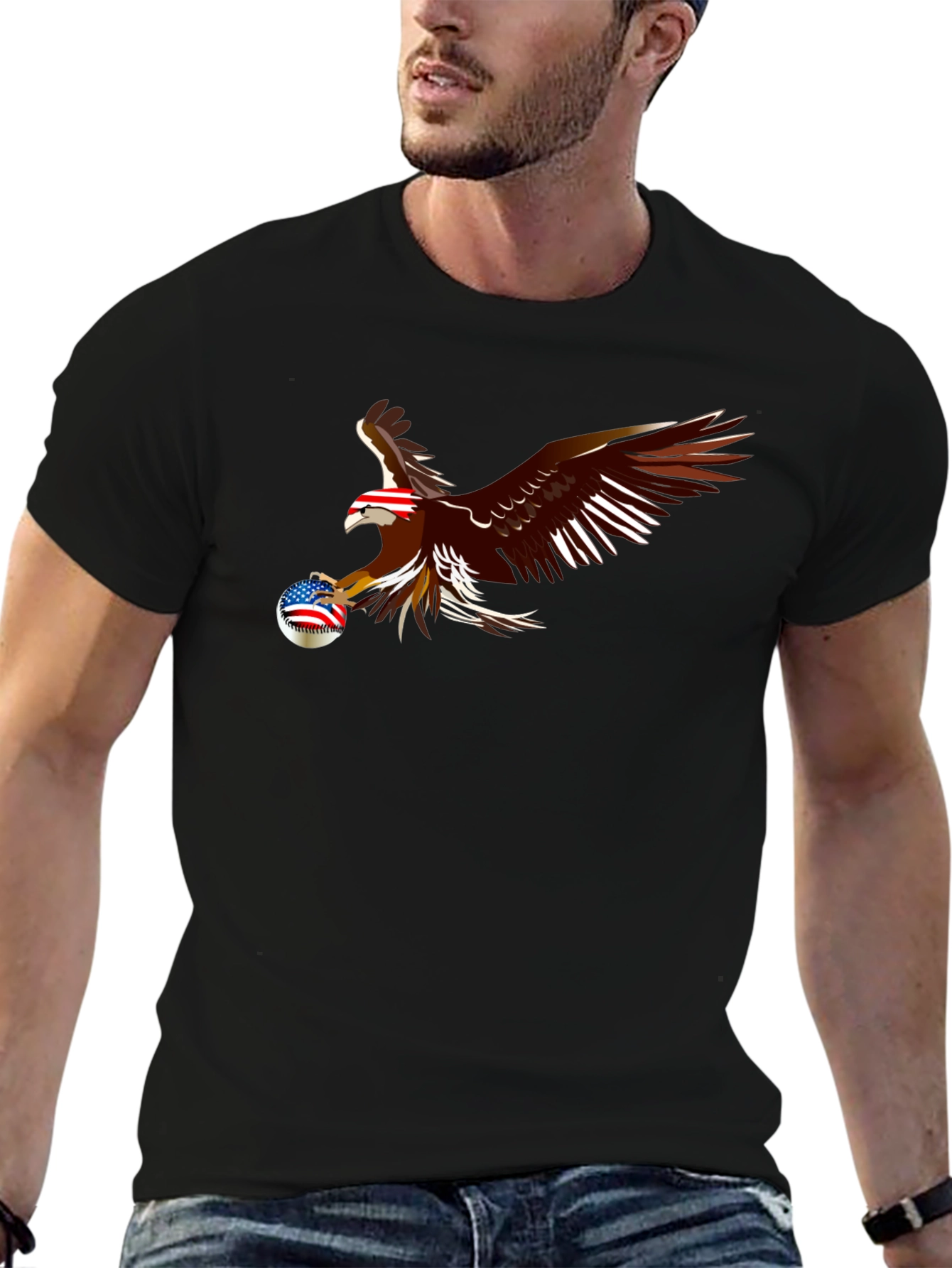 Black Bald Eagle US Flag Baseball T-Shirt view 6