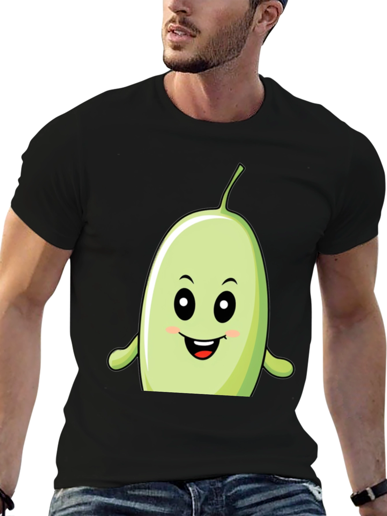 Black Funny Bean Cartoon Graphic Black T-Shirt view 6