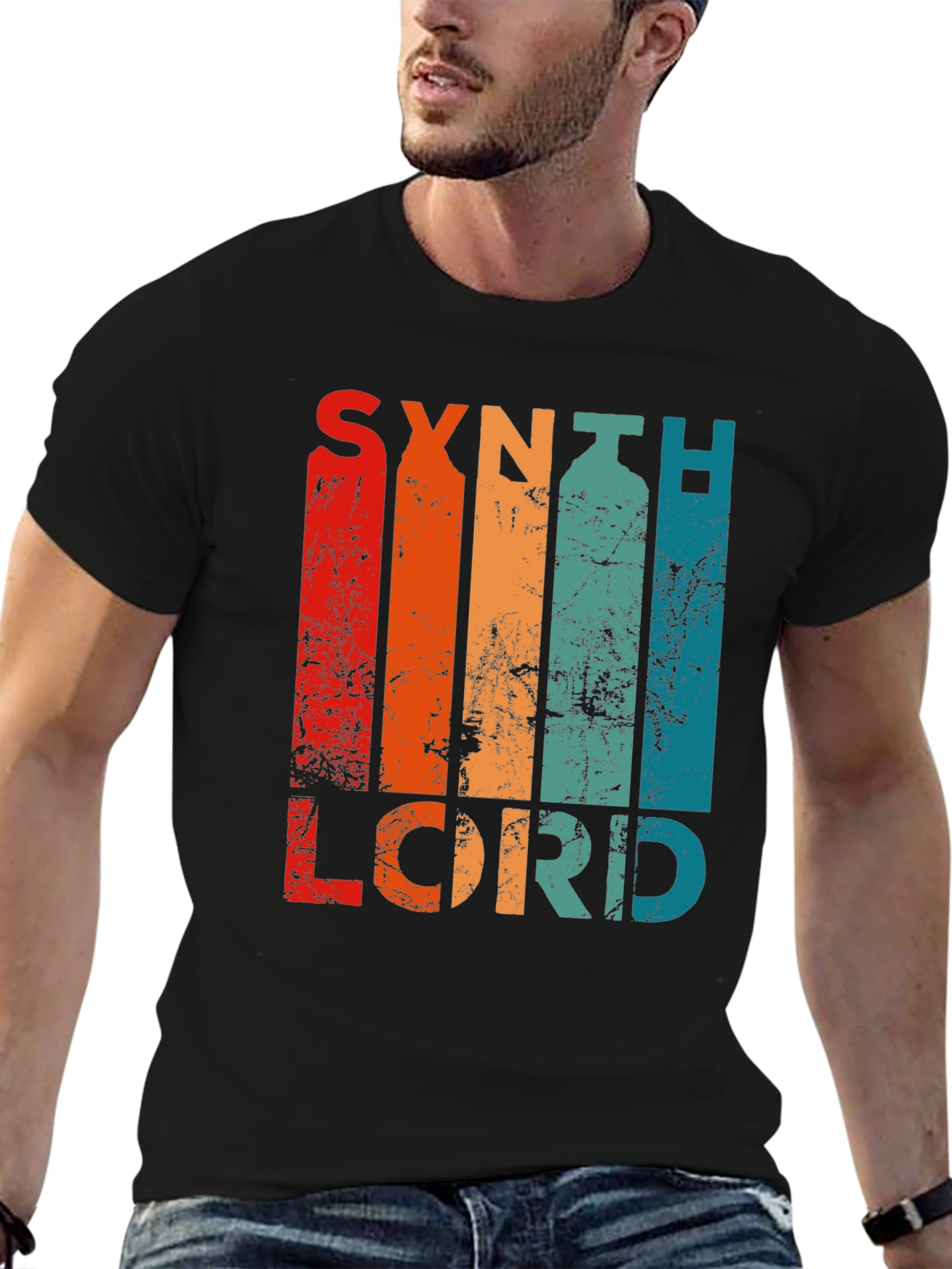 Black Synth Lord Retro T-Shirt, Vintage Style view 6