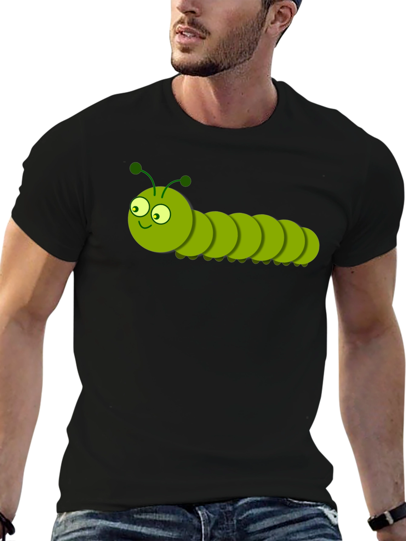 Black Cartoon Caterpillar Graphic T-Shirt - Black view 6