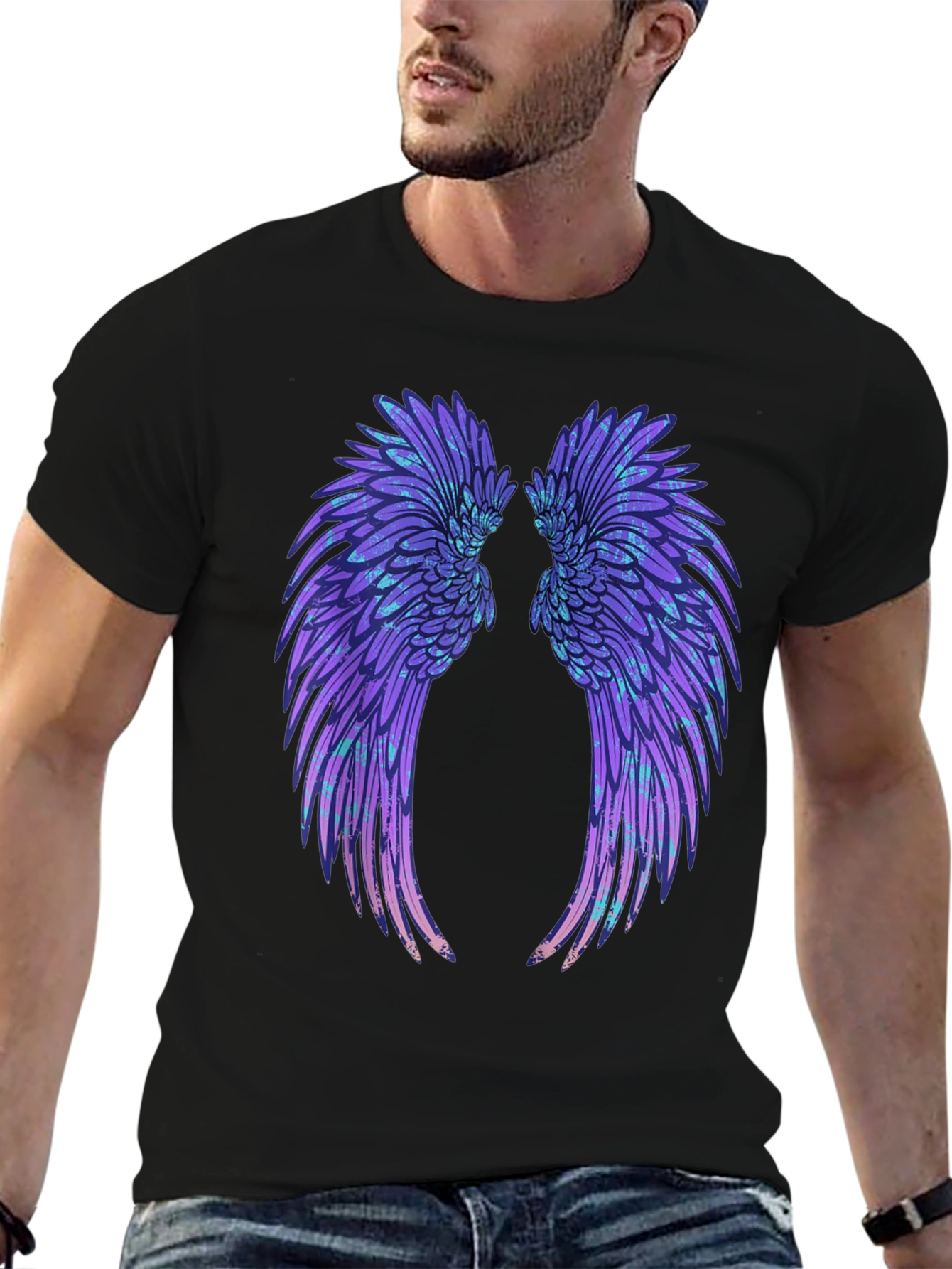 Black Angel Wings Graphic Black T-Shirt view 6