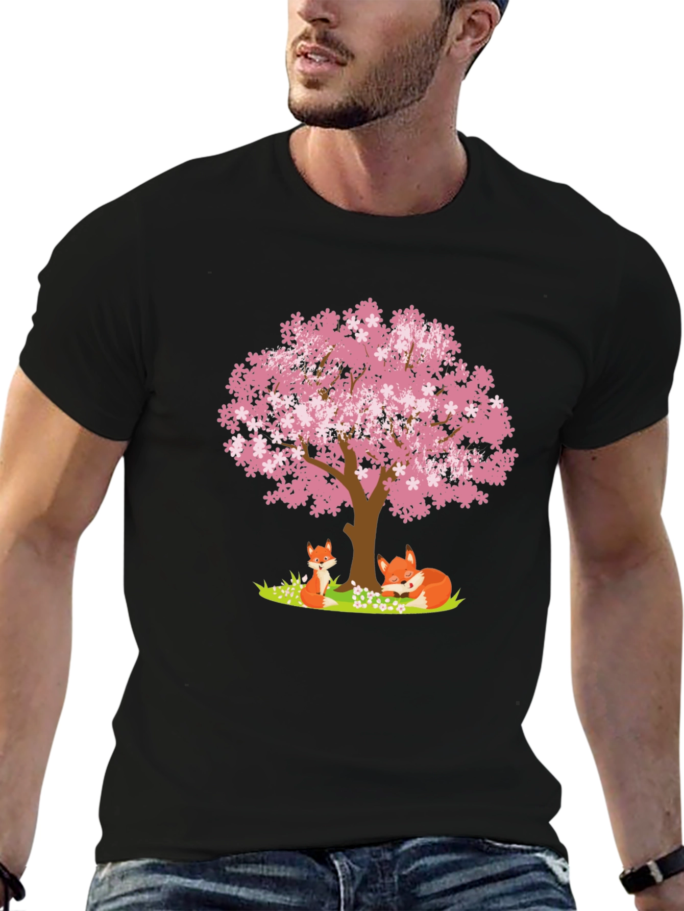 Black Fox & Cherry Blossom Tree Graphic Tee view 6