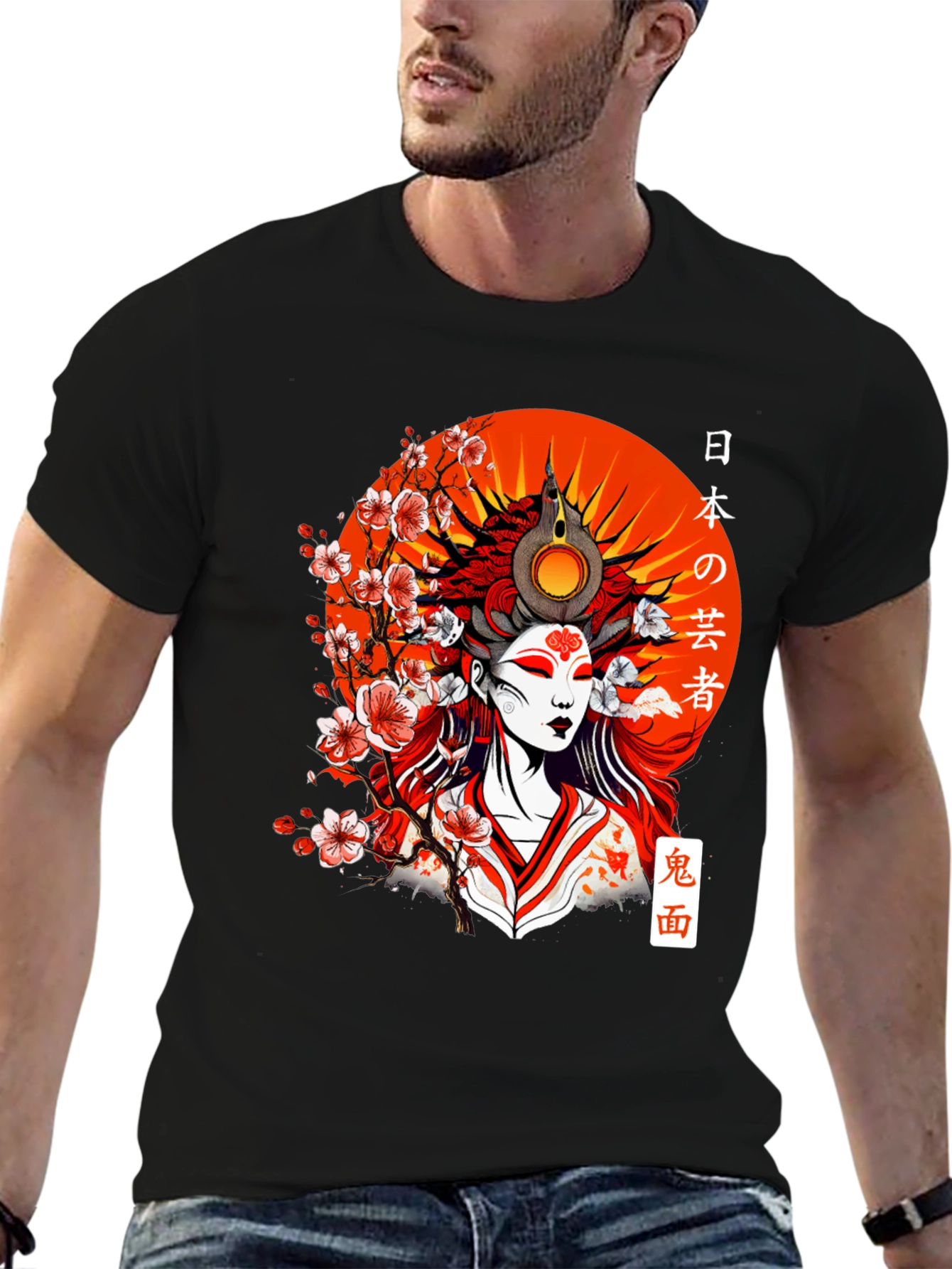Black Japanese Geisha Art T-Shirt view 6