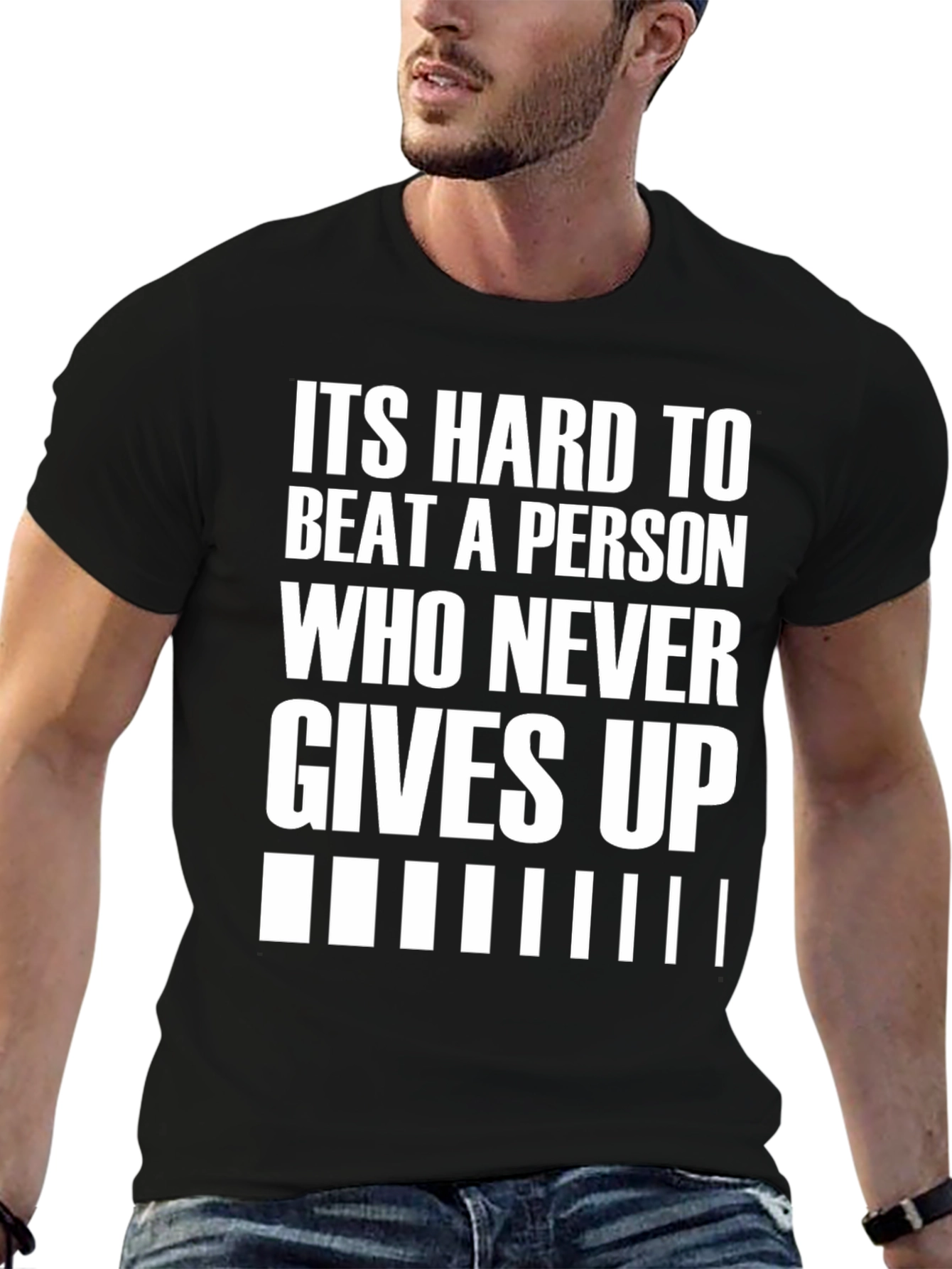 Black Motivational Black T-Shirt: Never Give Up view 6
