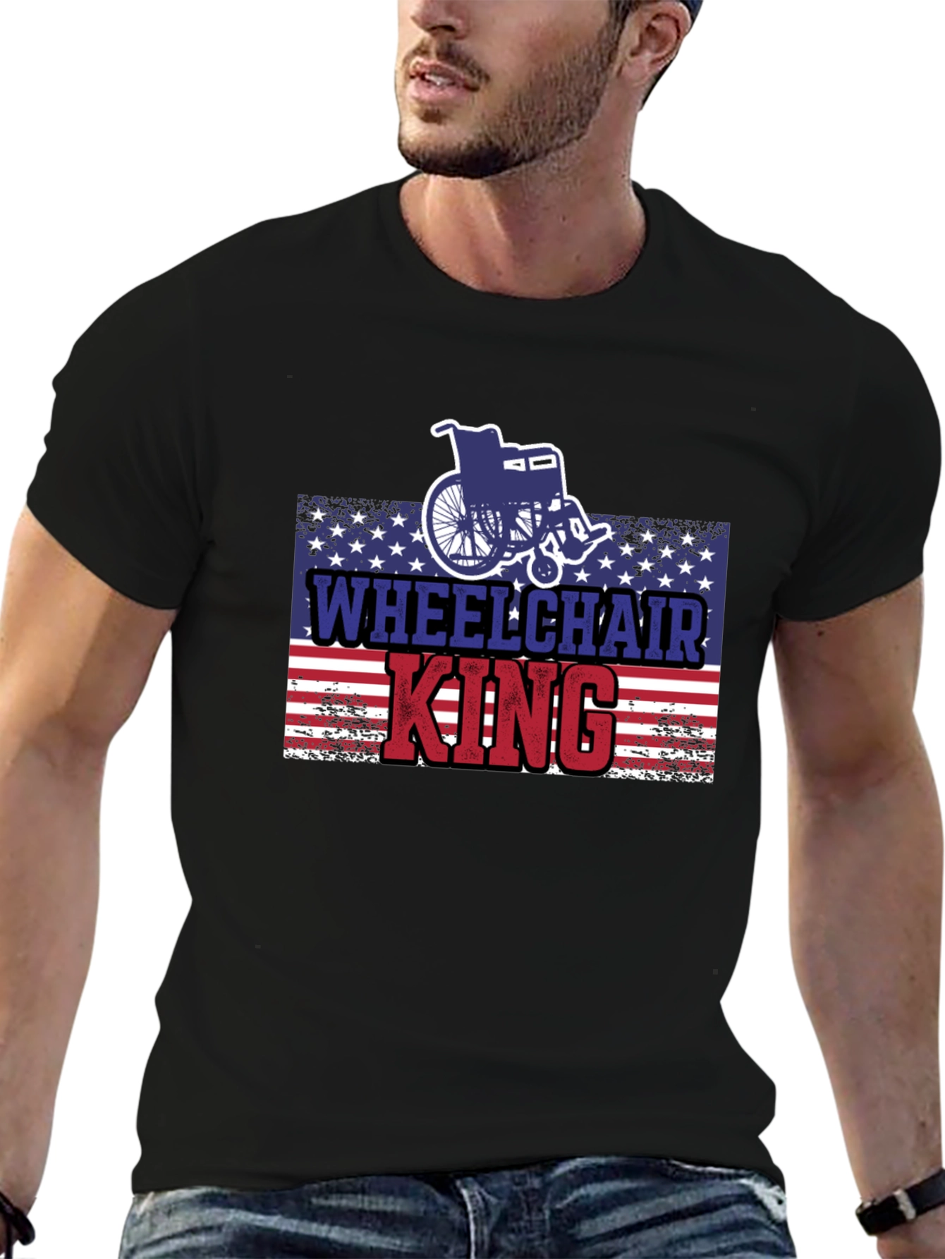 Black Wheelchair King T-Shirt - Patriotic Design view 6