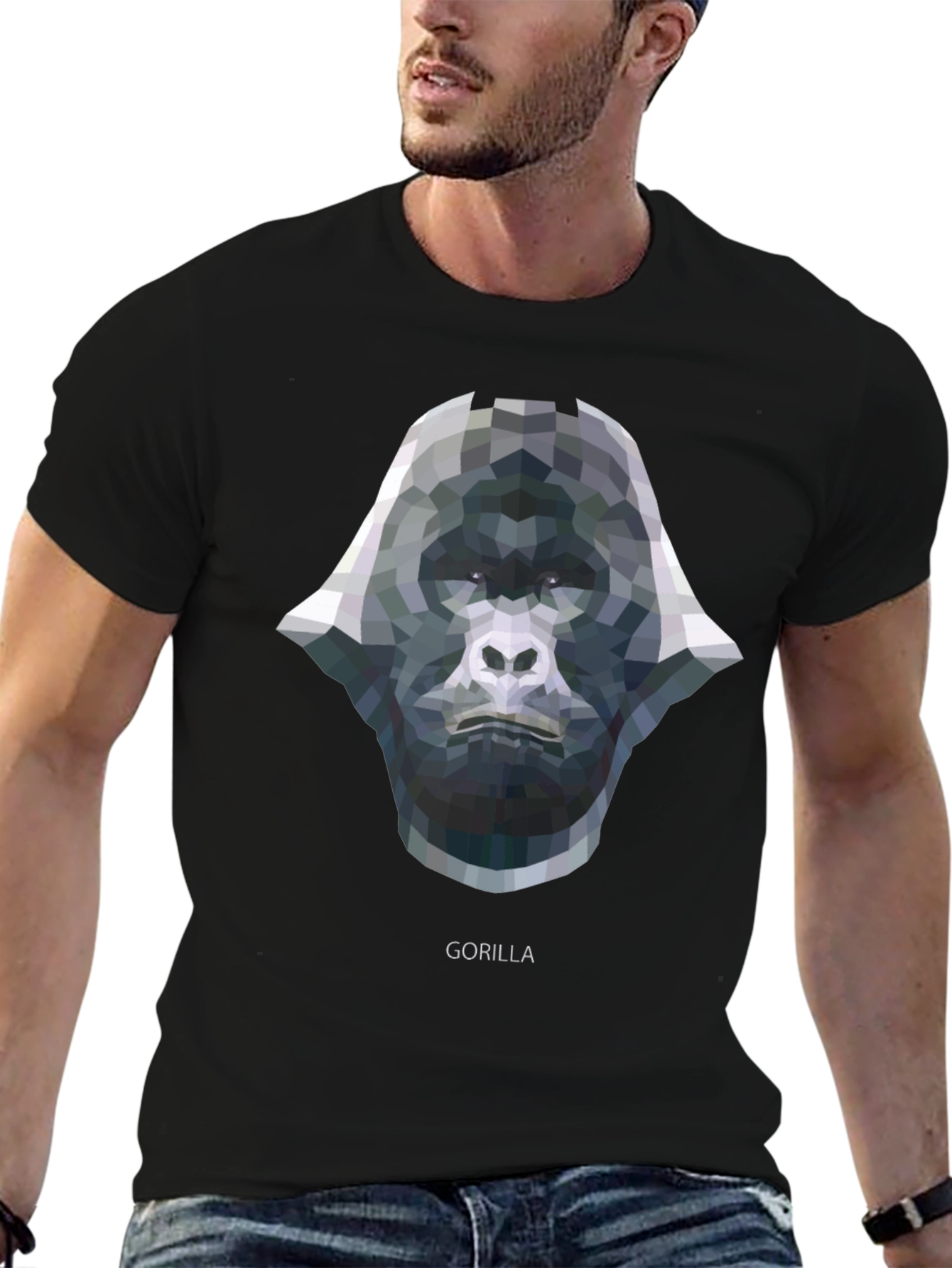 Black Geometric Gorilla Graphic Tee - Black Cotton view 6
