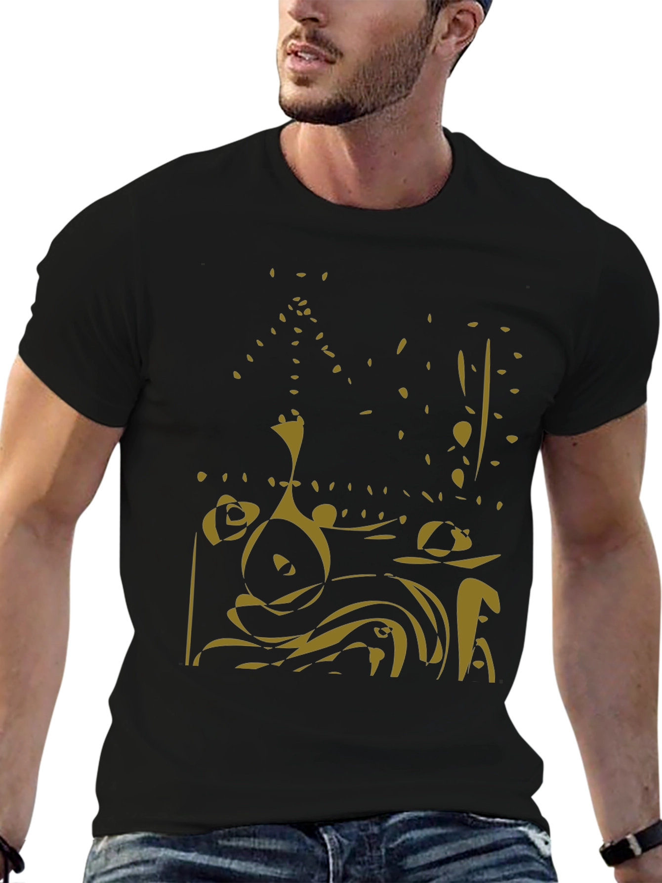 Black Abstract Gold Design Black Tee view 6