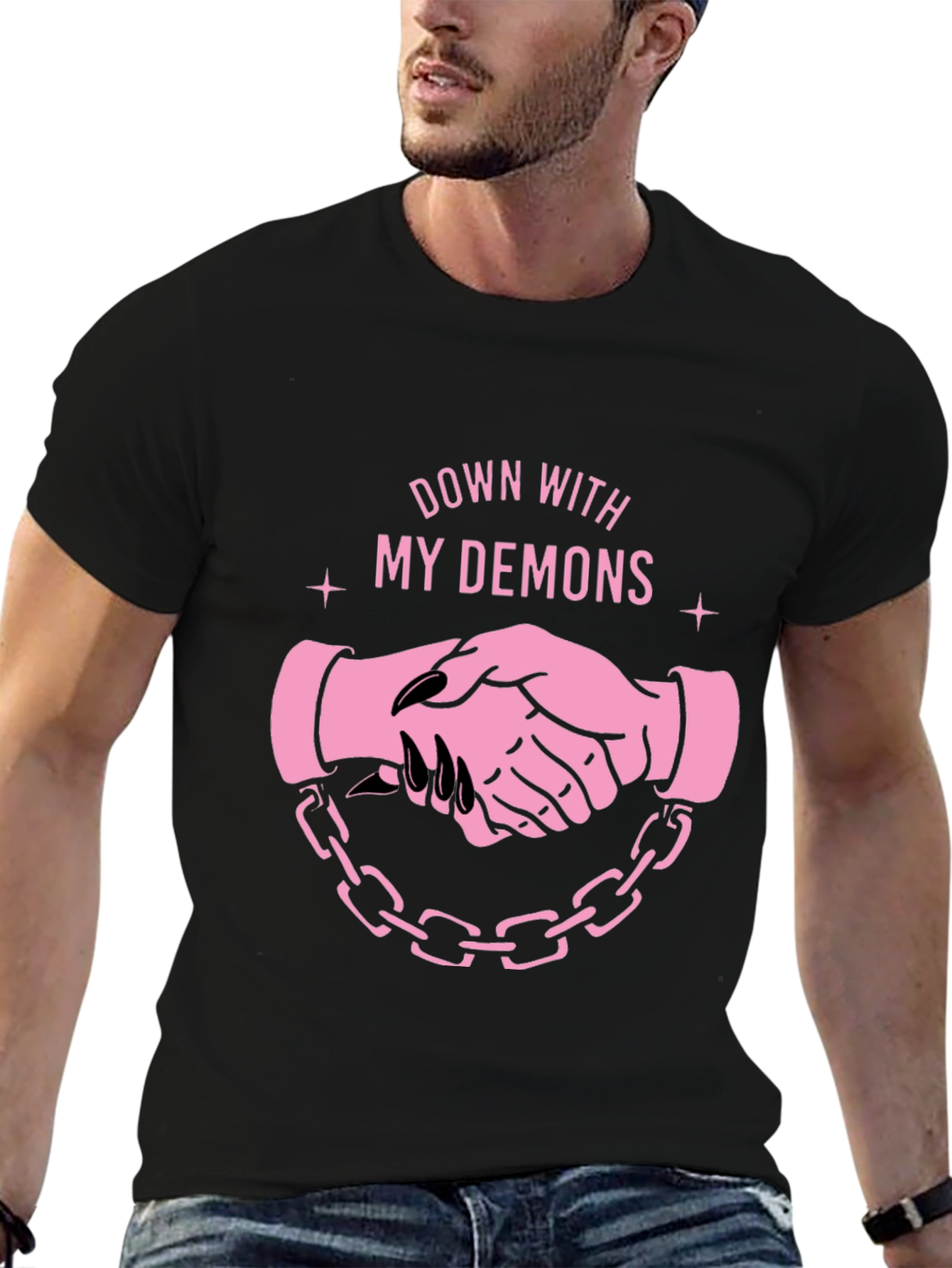 Black Down With My Demons Graphic Tee - Black view 6