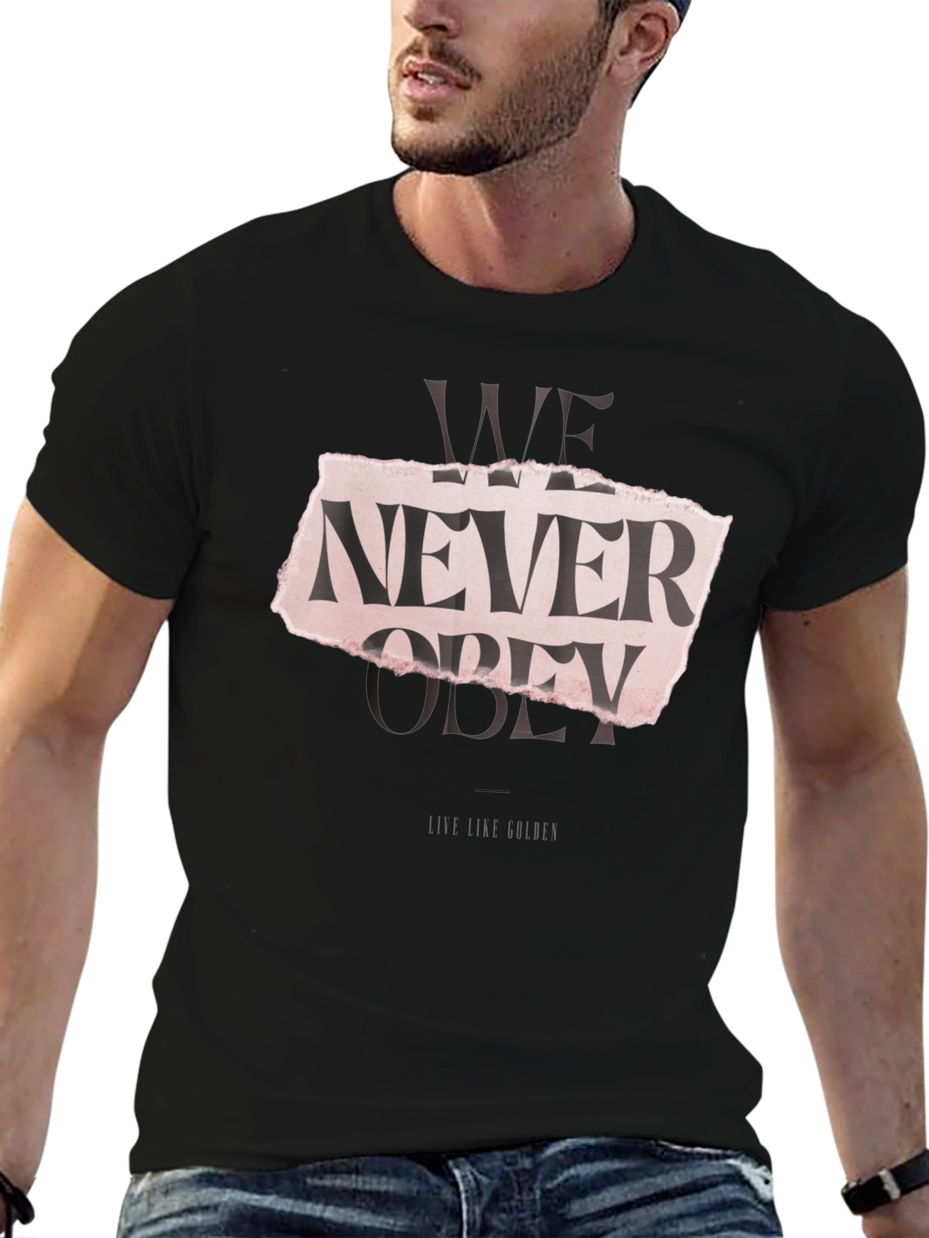 Black Edgy We Never Obey Graphic T-Shirt view 6