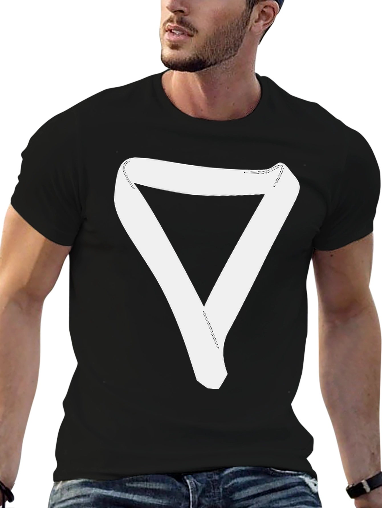 Black Minimalist Triangle Ribbon Graphic T-Shirt - Unisex view 6
