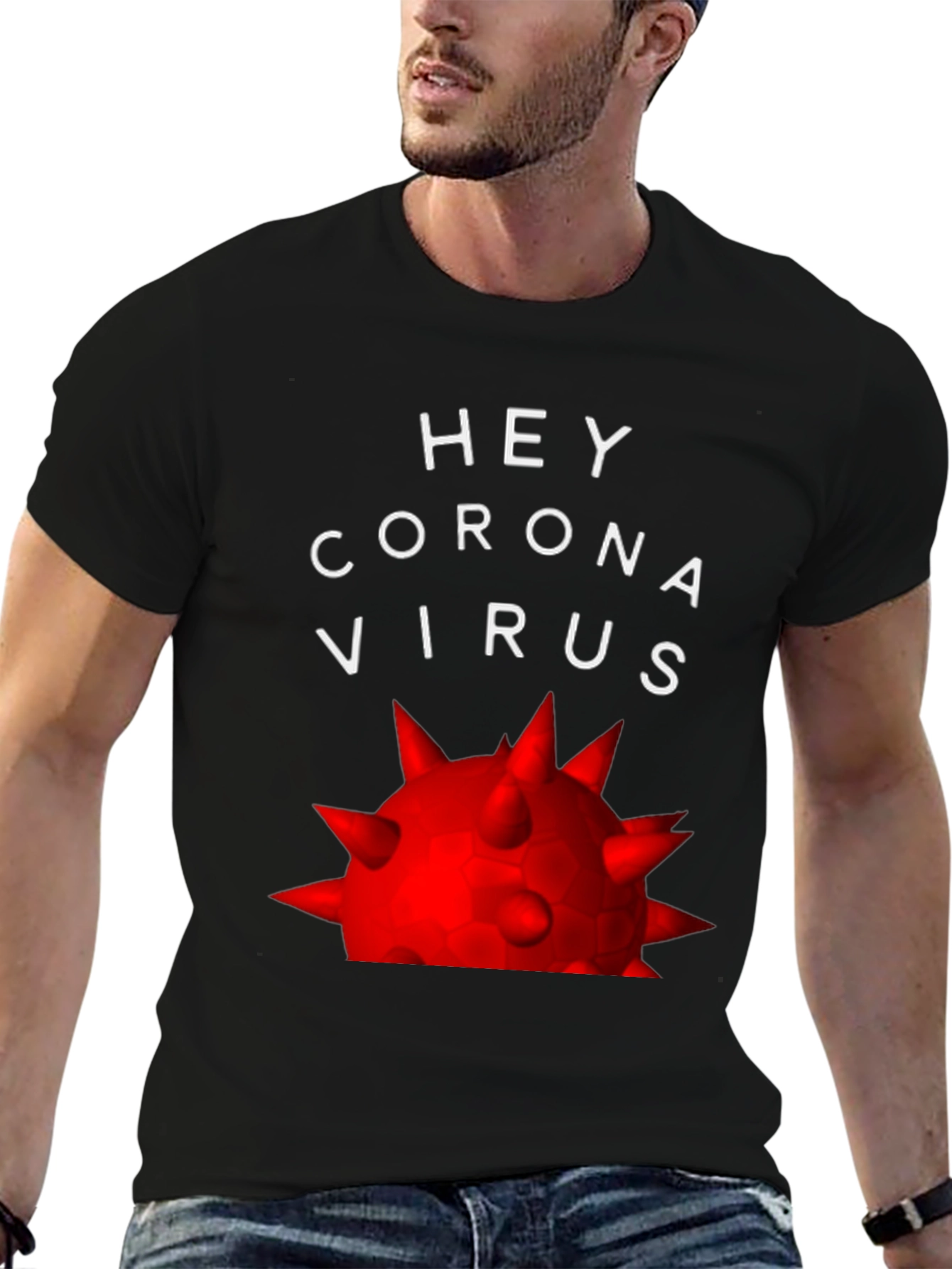 Black Hey Coronavirus T-Shirt - Bold Graphic Tee view 6