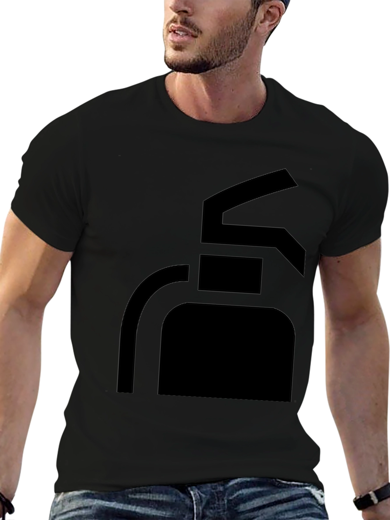 Black Men's Black T-Shirt with Fire Extinguisher Graphic view 6