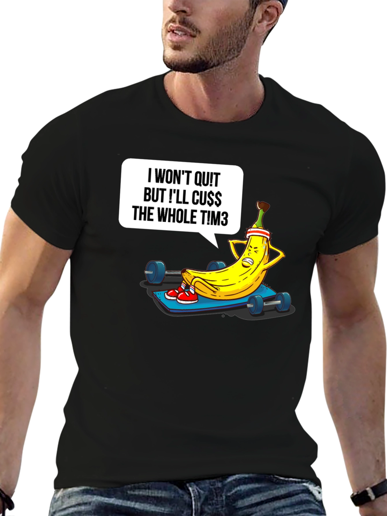 Black Funny Workout Banana Graphic T-Shirt view 6