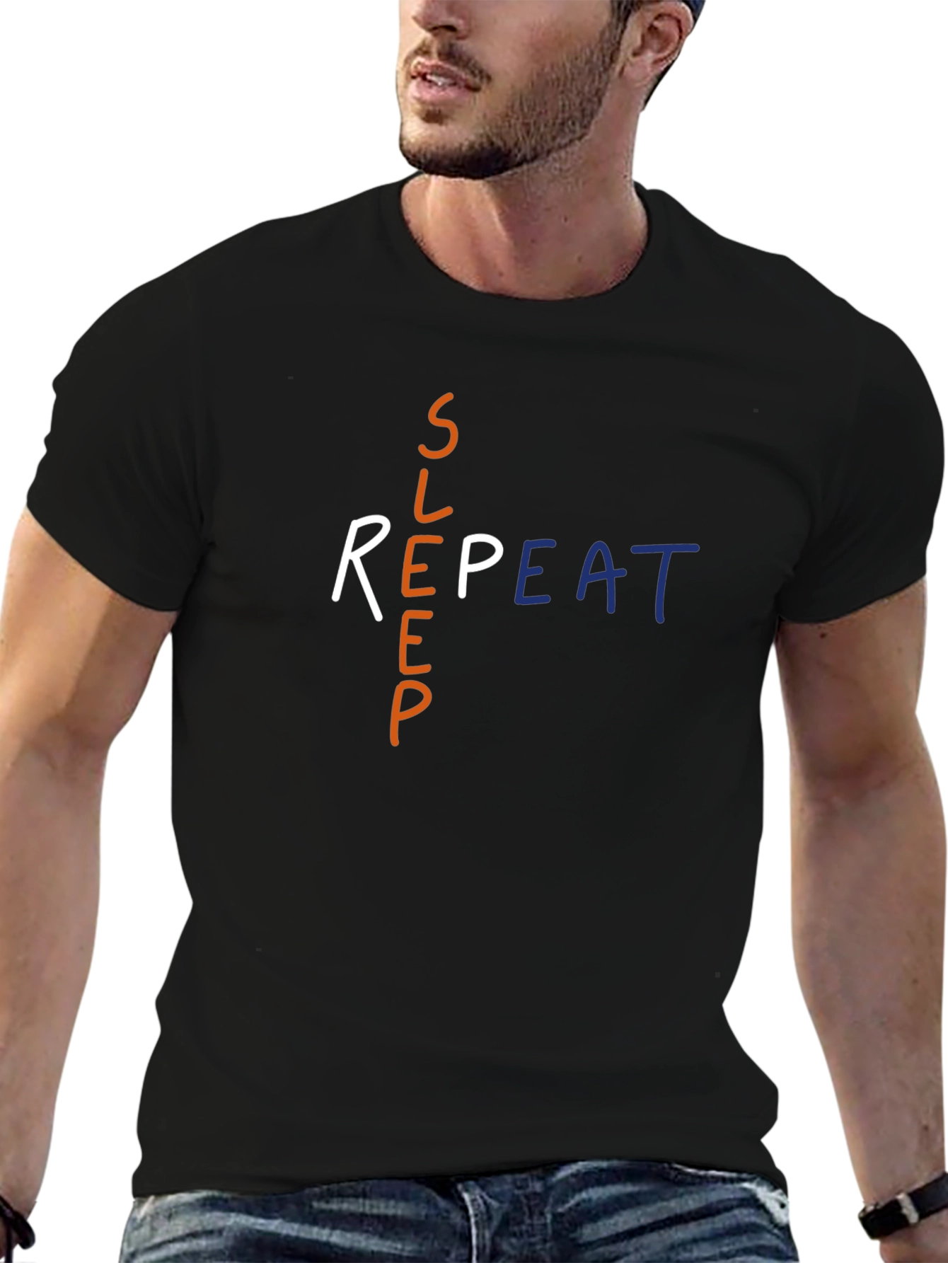 Black Sleep Repeat Graphic Tee - Soft Cotton Comfort view 6