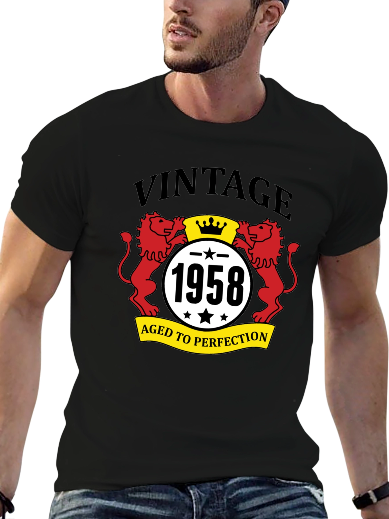 Black Vintage 1958 Aged to Perfection Black T-Shirt view 6