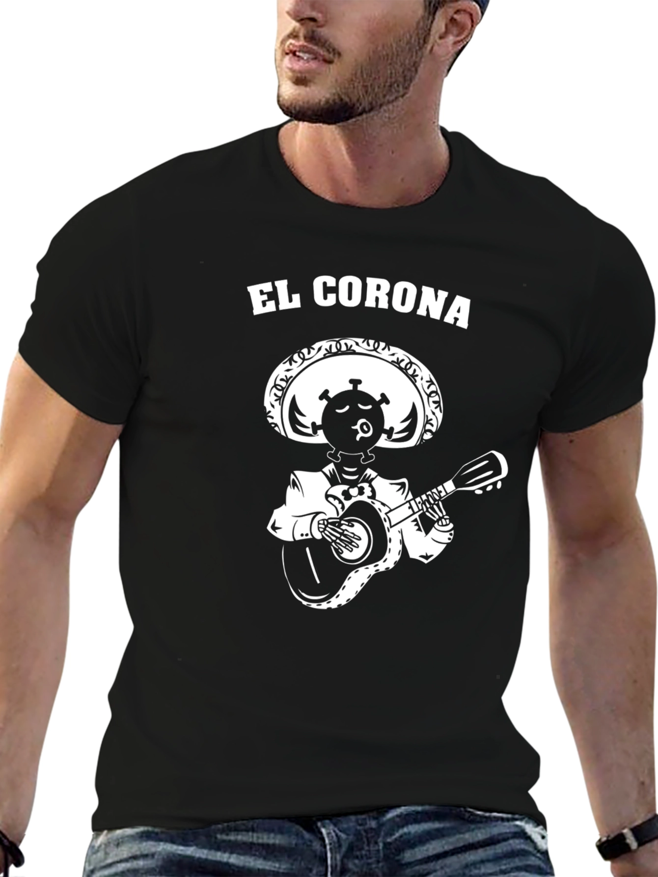 Black El Corona Mariachi T-Shirt - Funny Graphic Tee view 6