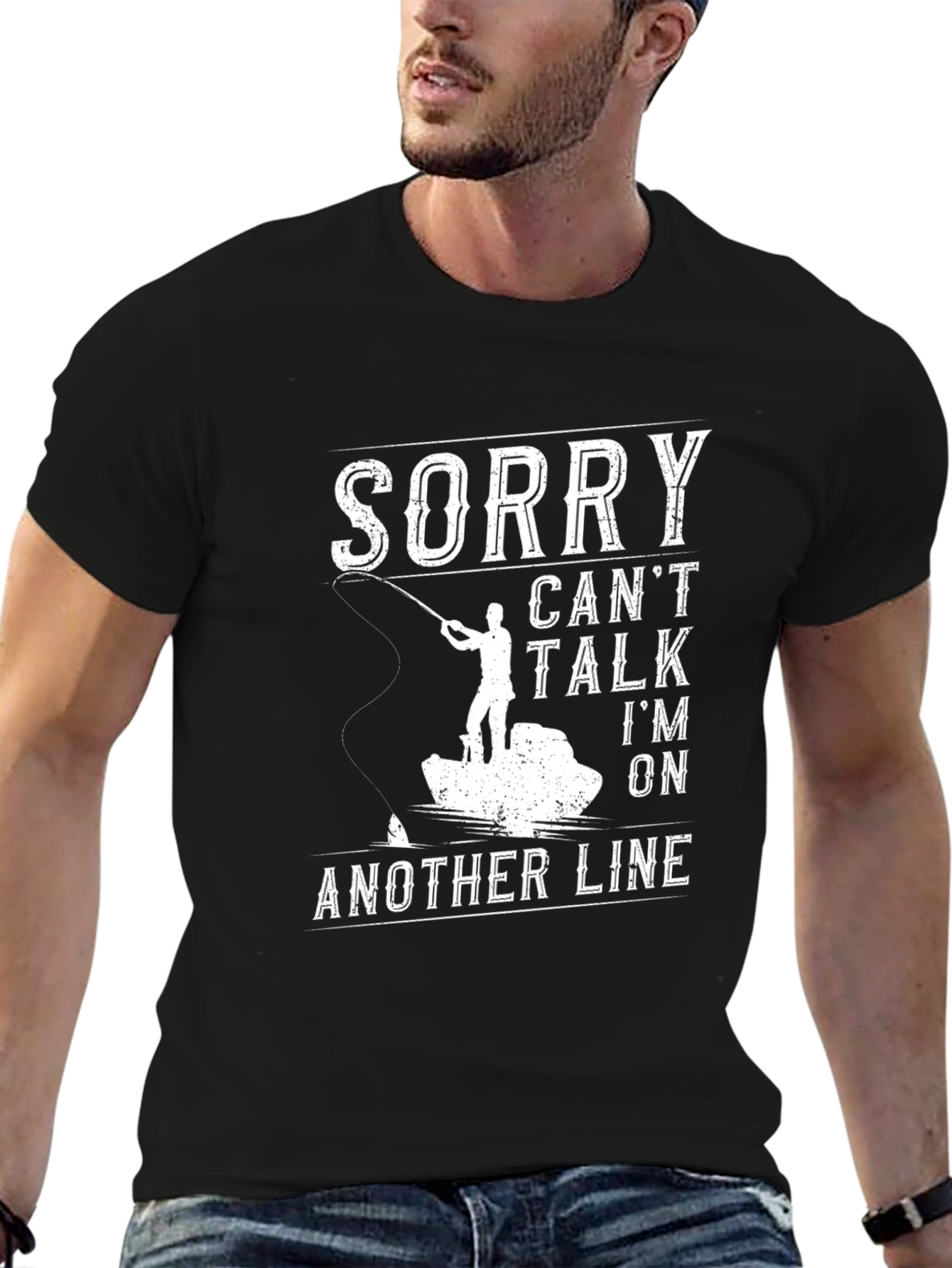 Black Sorry Can't Talk Fishing T-Shirt view 6