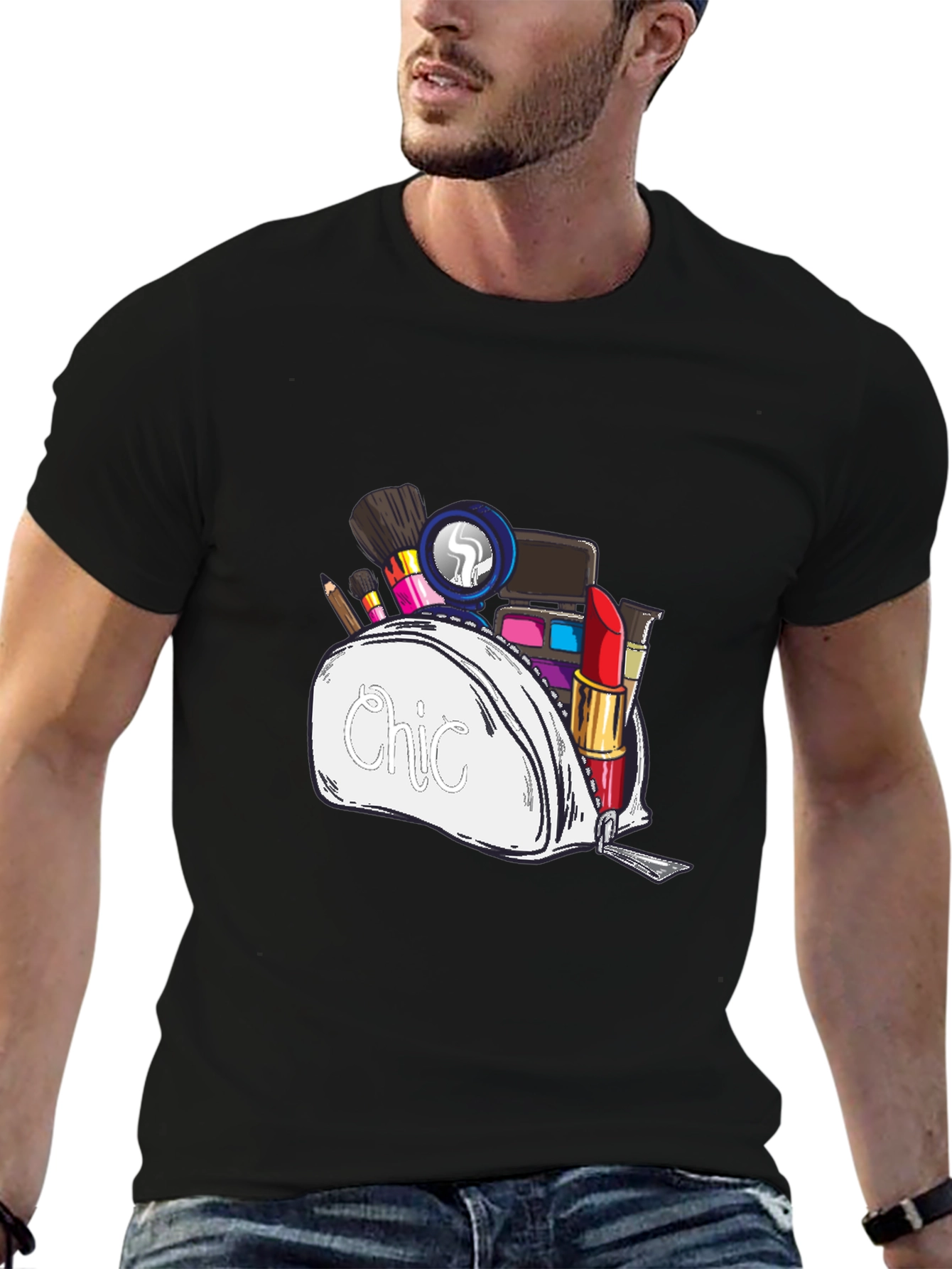 Black Chic Makeup Bag Graphic T-Shirt - Unisex Style view 6