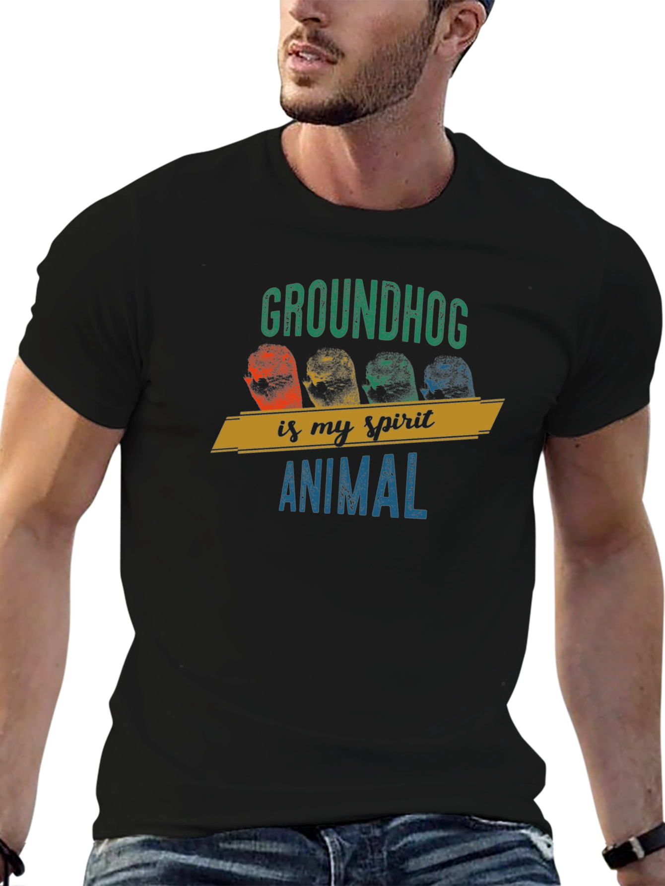 Black Groundhog Spirit Animal T-Shirt view 6