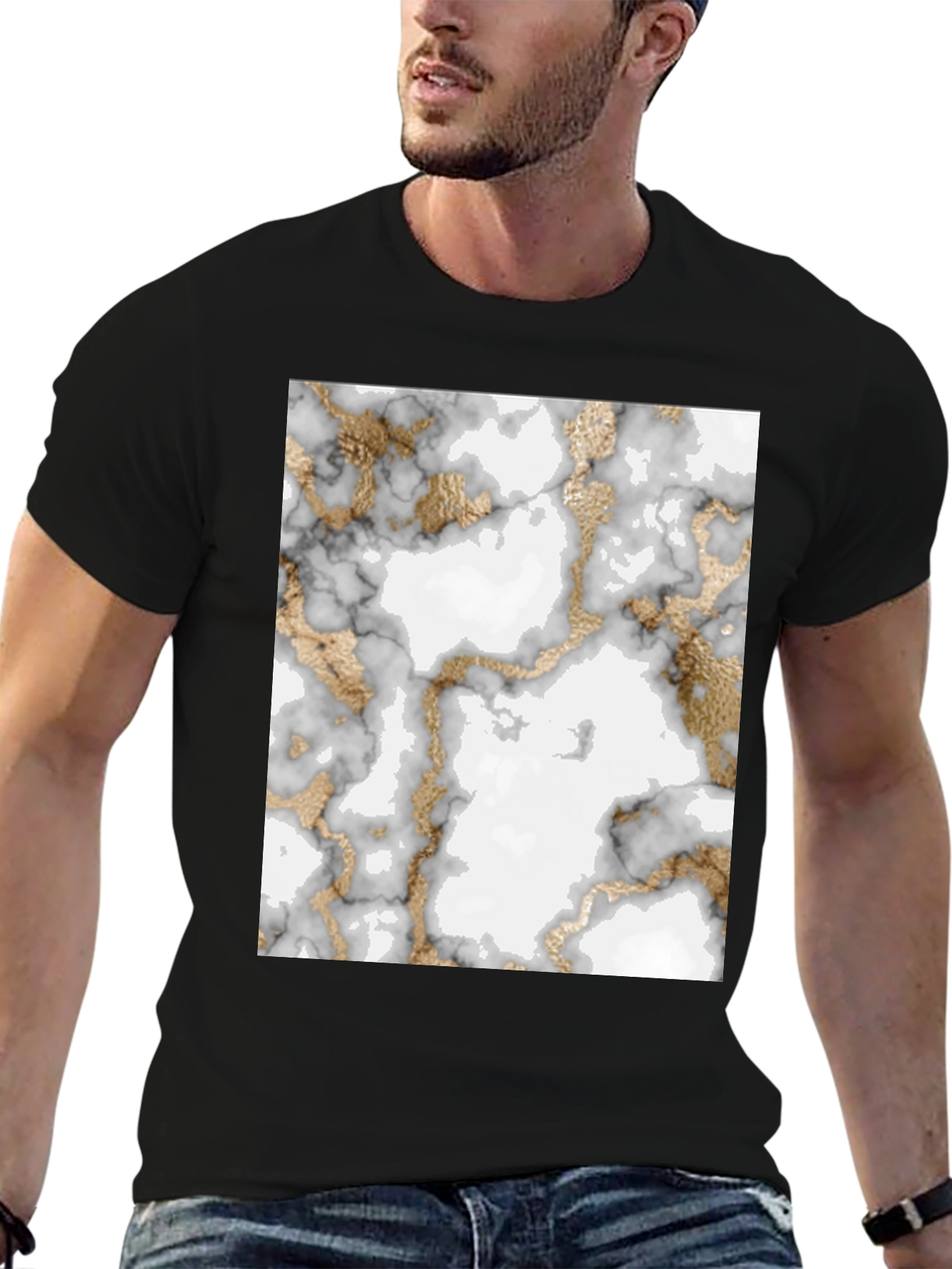 Black Marble & Gold Pattern T-Shirt view 6