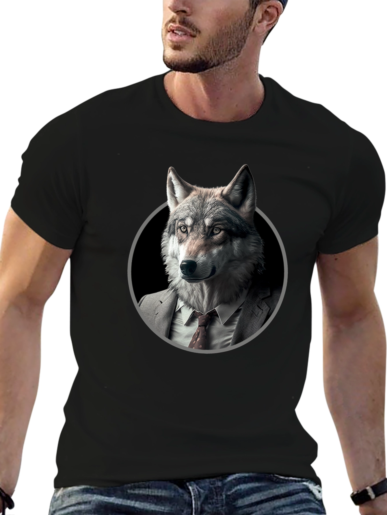 Black Wolf in Suit Graphic T-Shirt - Mens view 6
