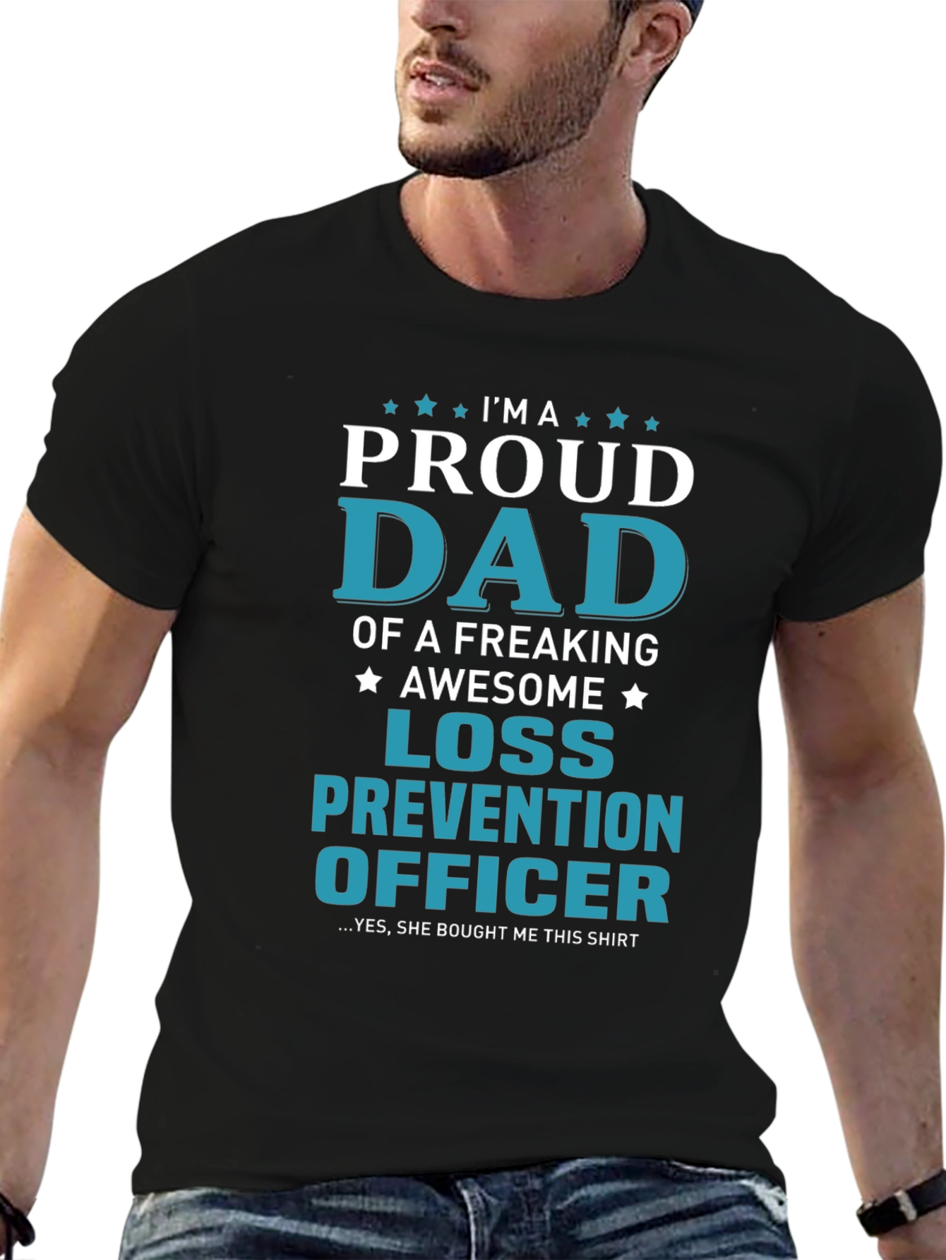Black Proud Dad Loss Prevention Officer Graphic T-Shirt view 6